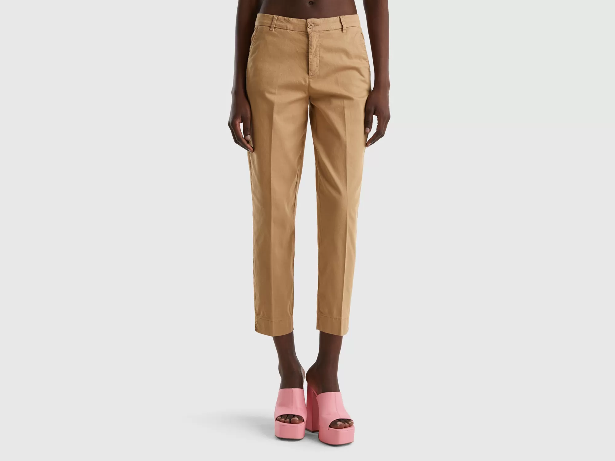 Benetton Pantalones Chinos Cropped De Algodón Elastico-Mujer Pantalones Y Chinos