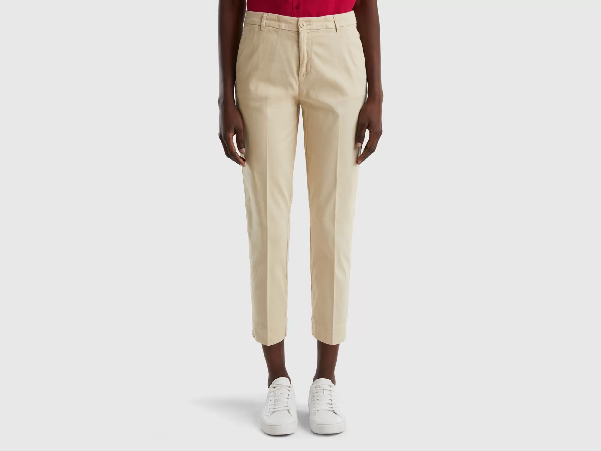 Benetton Pantalones Chinos Cropped De Algodón Elastico-Mujer Pantalones Y Chinos