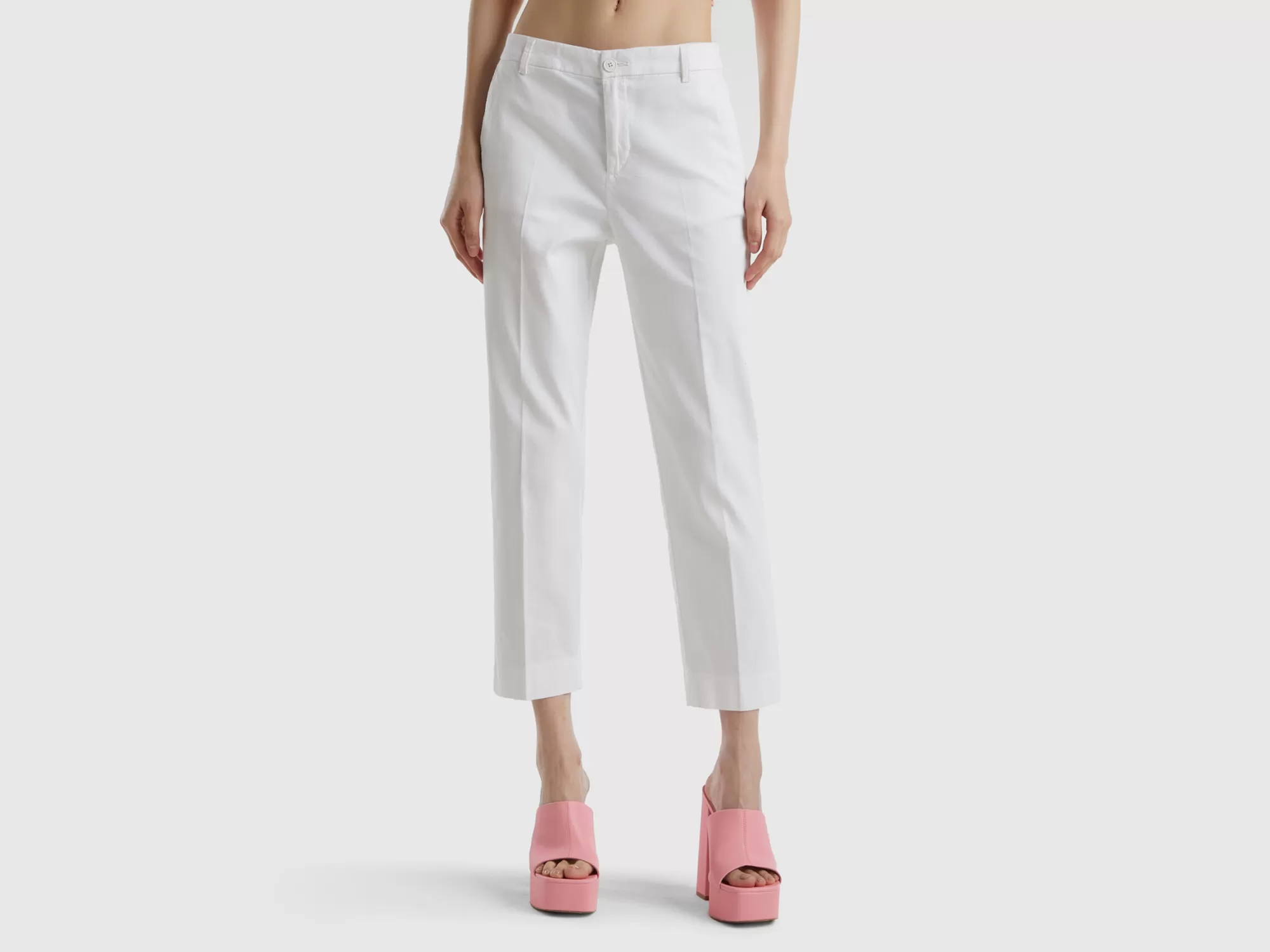 Benetton Pantalones Chinos Cropped De Algodón Elastico-Mujer Pantalones Y Chinos