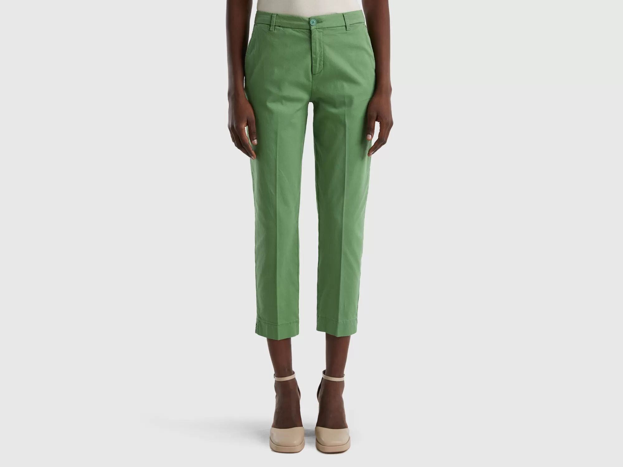 Benetton Pantalones Chinos Cropped De Algodón Elastico-Mujer Pantalones Y Chinos