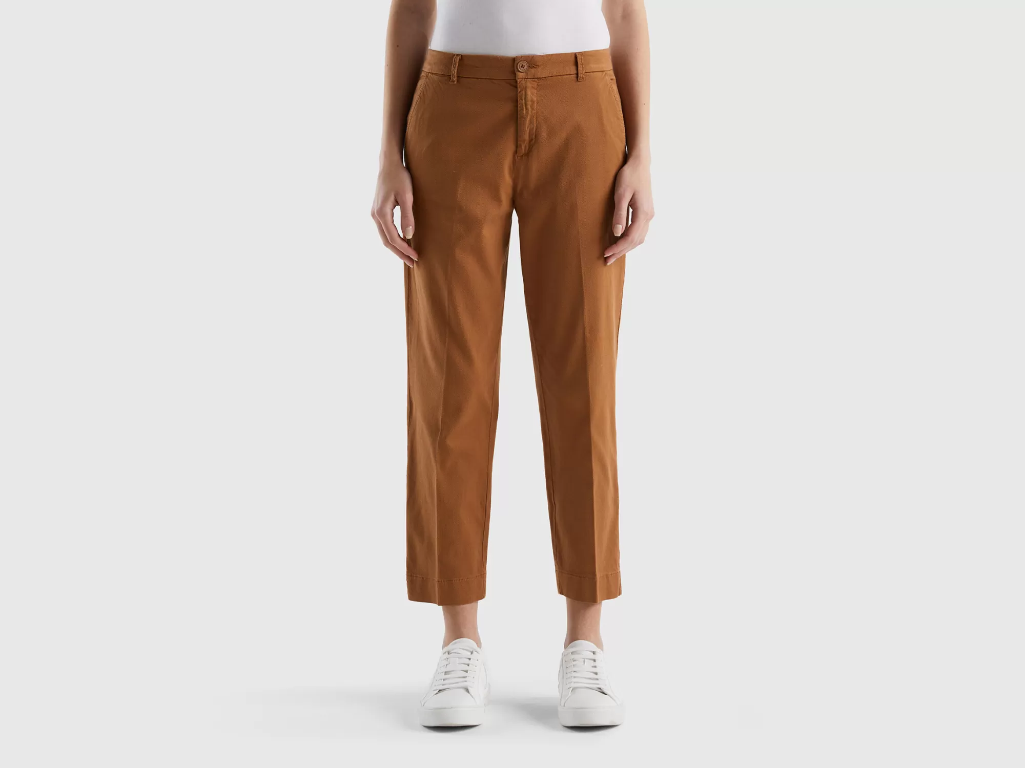 Benetton Pantalones Chinos Cropped De Algodón Elastico-Mujer Pantalones Y Chinos