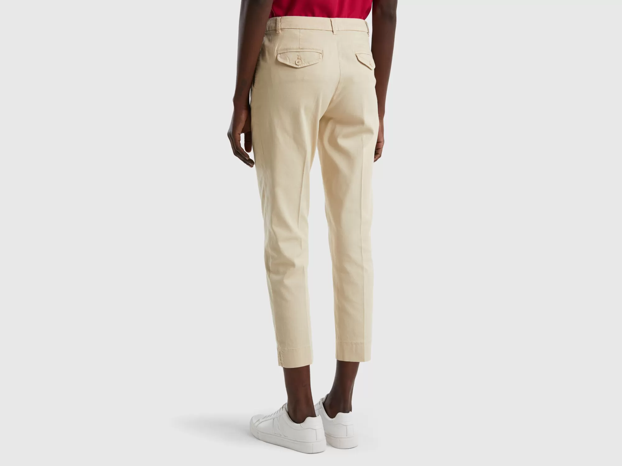 Benetton Pantalones Chinos Cropped De Algodón Elastico-Mujer Pantalones Y Chinos