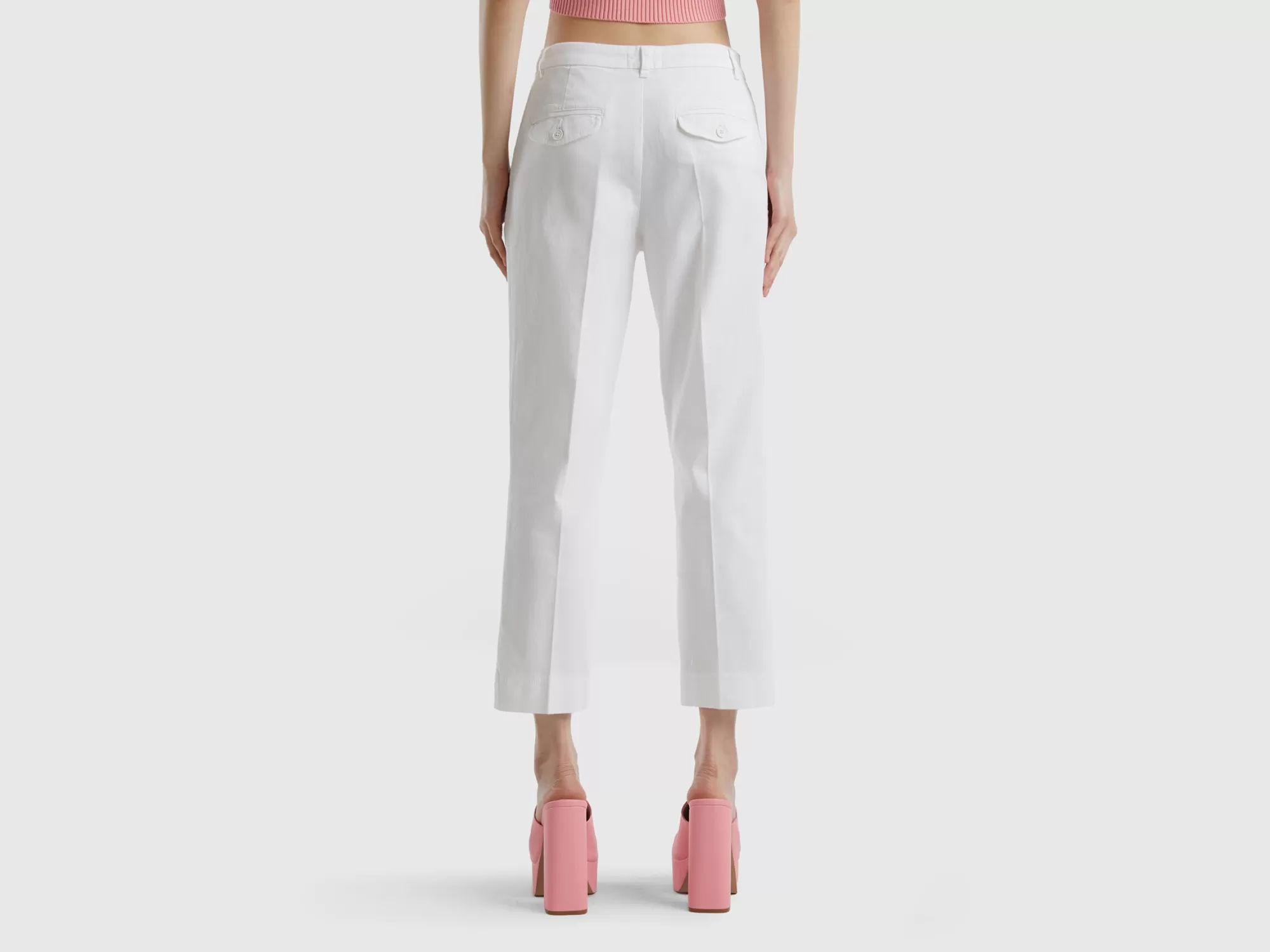 Benetton Pantalones Chinos Cropped De Algodón Elastico-Mujer Pantalones Y Chinos