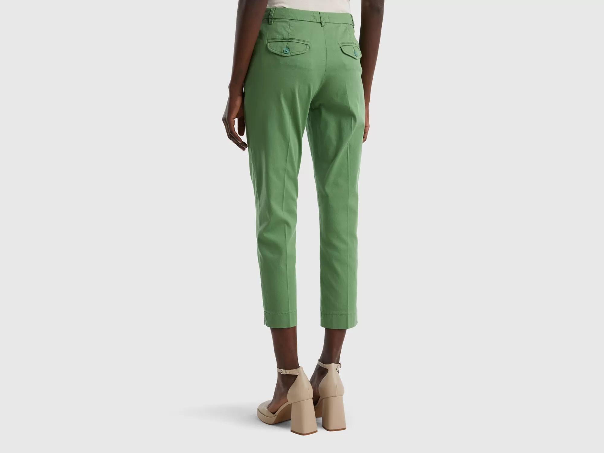 Benetton Pantalones Chinos Cropped De Algodón Elastico-Mujer Pantalones Y Chinos