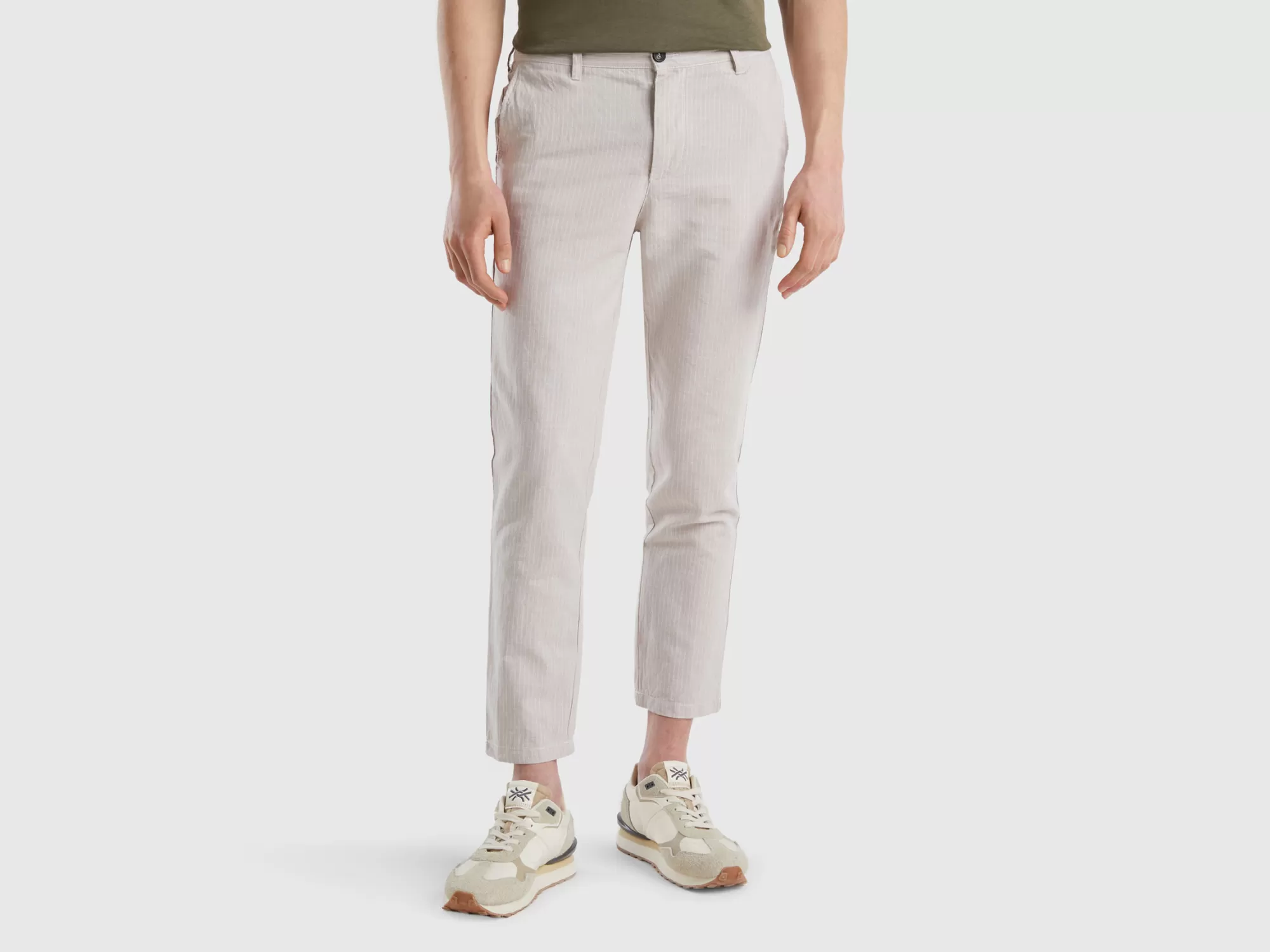 Benetton Pantalones Chinos Cropped De Lino Mixto-Hombre Pantalones Y Chinos