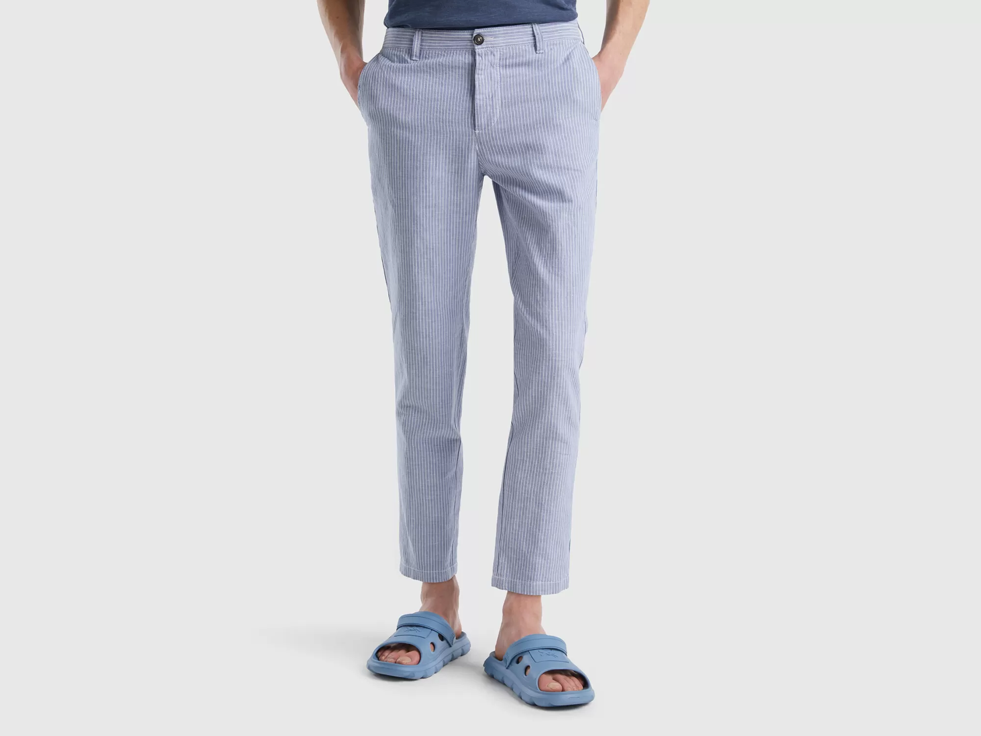 Benetton Pantalones Chinos Cropped De Lino Mixto-Hombre Pantalones Y Chinos