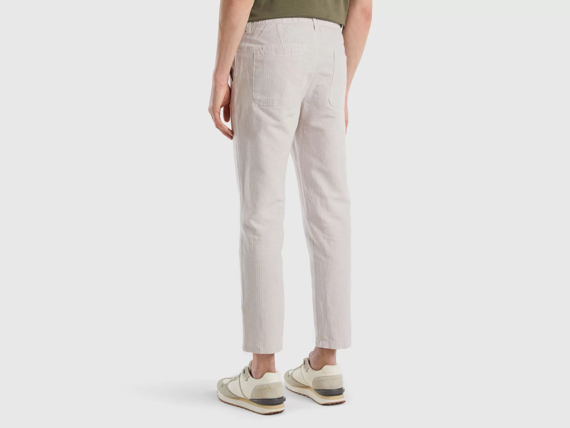 Benetton Pantalones Chinos Cropped De Lino Mixto-Hombre Pantalones Y Chinos