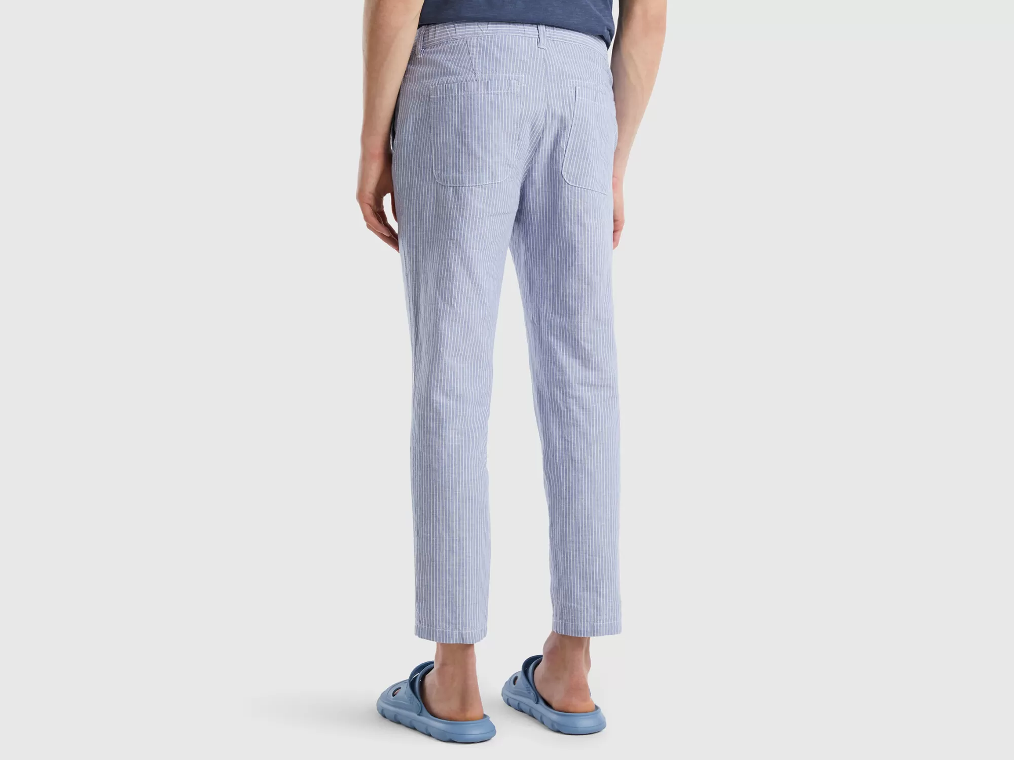 Benetton Pantalones Chinos Cropped De Lino Mixto-Hombre Pantalones Y Chinos