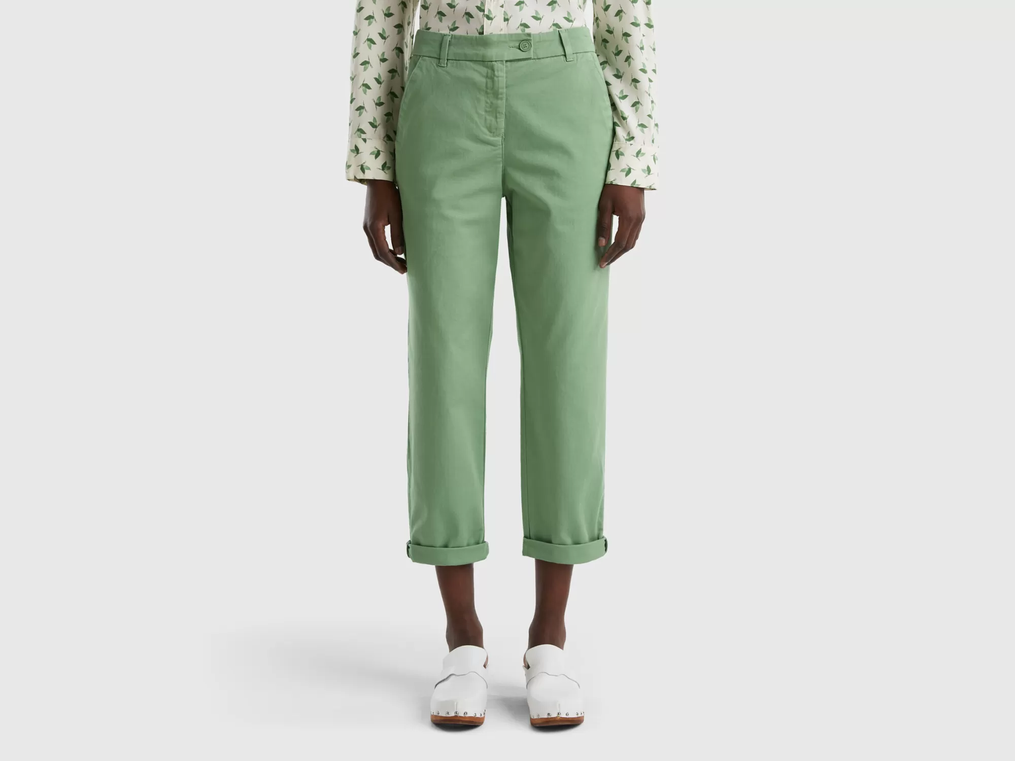 Benetton Pantalones Chinos De Algodón Elastico-Mujer Pantalones Y Chinos