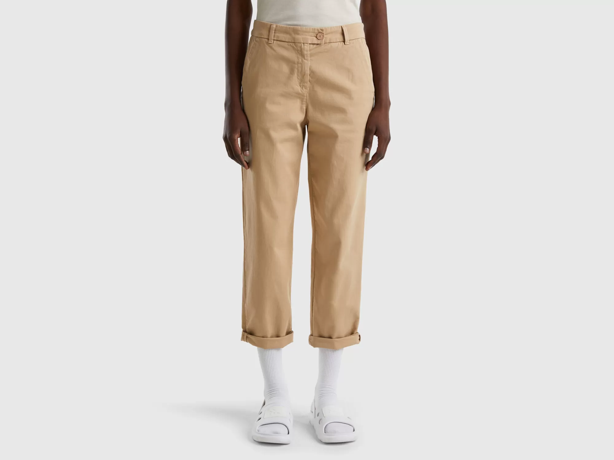 Benetton Pantalones Chinos De Algodón Elastico-Mujer Pantalones Y Chinos