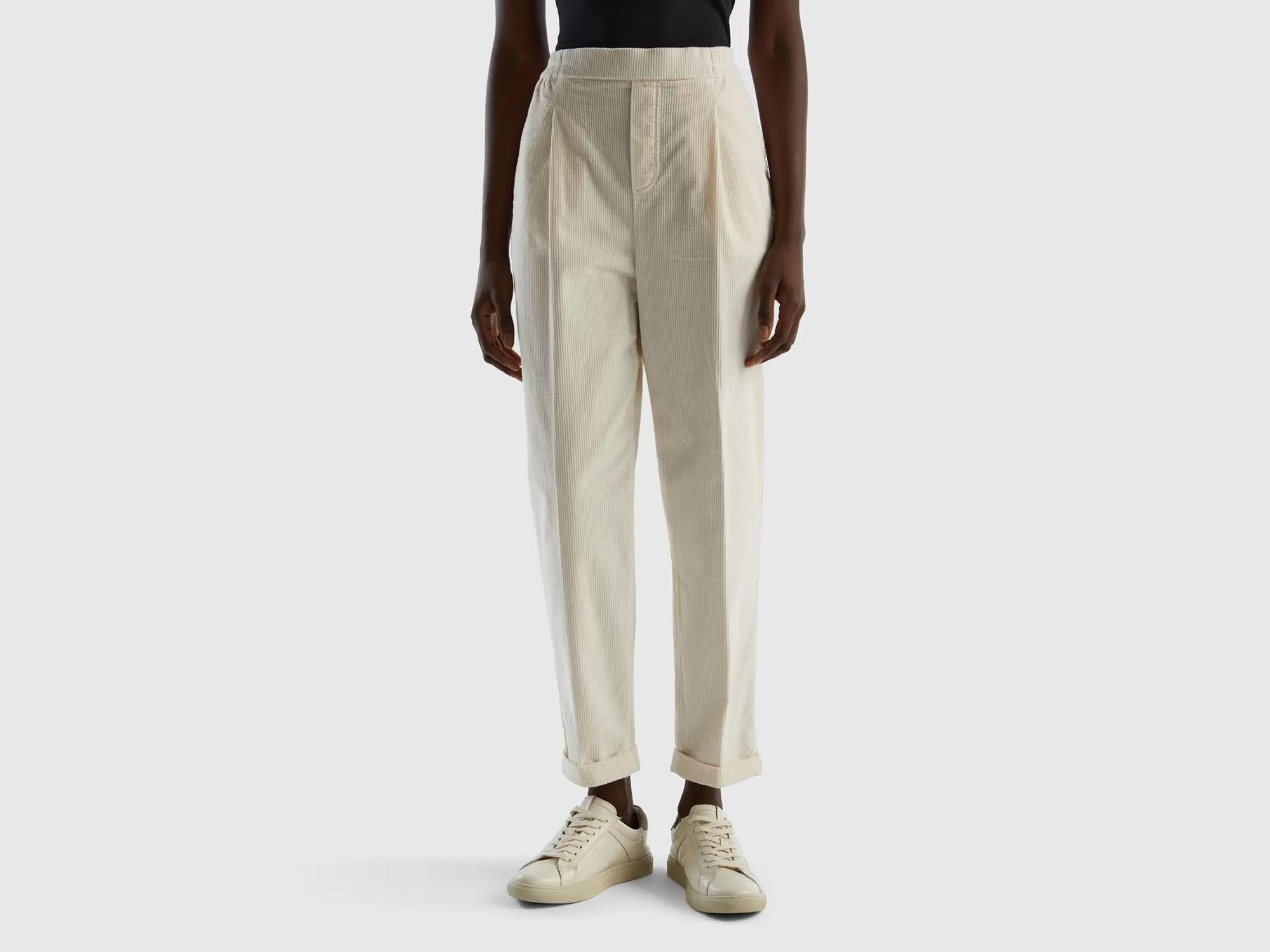 Benetton Pantalones Chinos De Pana Con Cintura Elastica-Mujer Pantalones Y Chinos