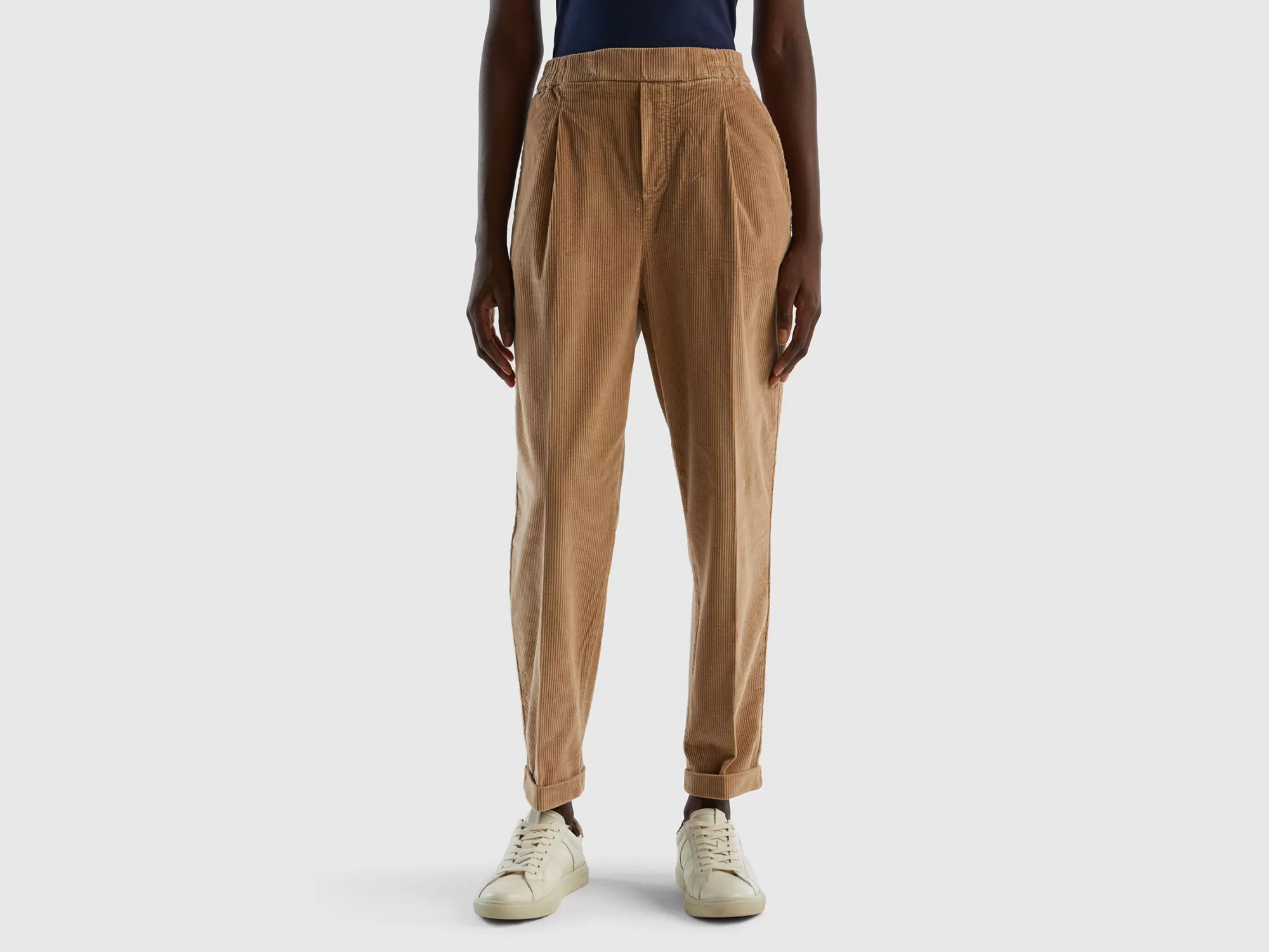 Benetton Pantalones Chinos De Pana Con Cintura Elastica-Mujer Pantalones Y Chinos