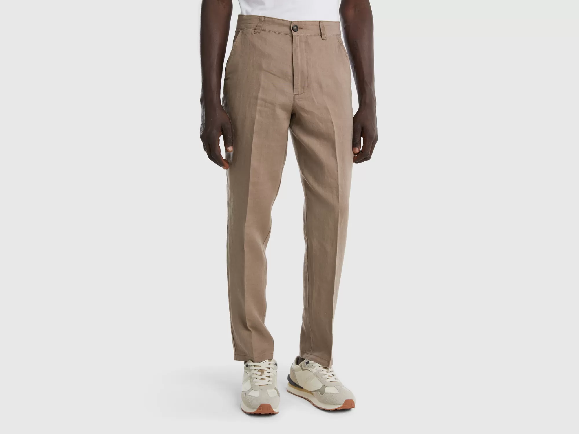 Benetton Pantalones Chinos De Puro Lino-Hombre Pantalones Y Chinos