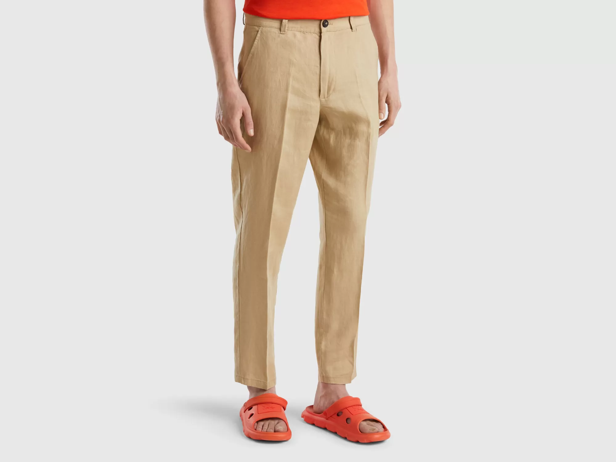 Benetton Pantalones Chinos De Puro Lino-Hombre Pantalones Y Chinos