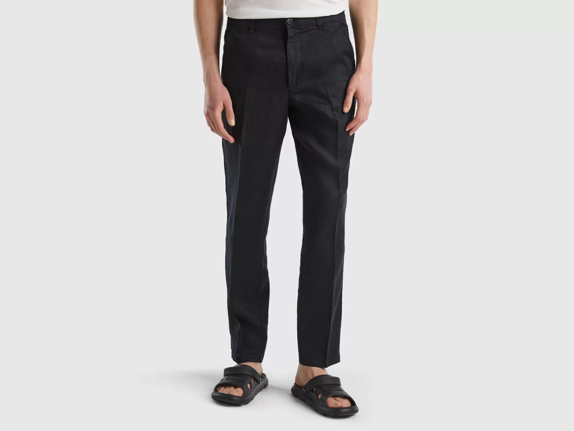 Benetton Pantalones Chinos De Puro Lino-Hombre Pantalones Y Chinos