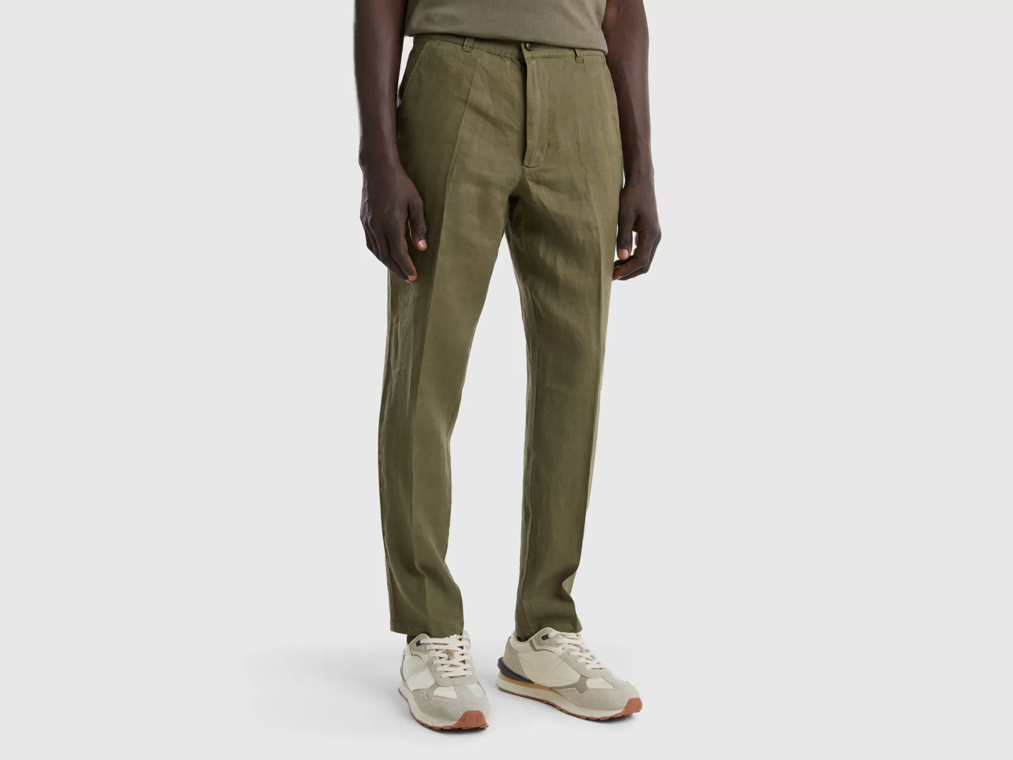 Benetton Pantalones Chinos De Puro Lino-Hombre Pantalones Y Chinos