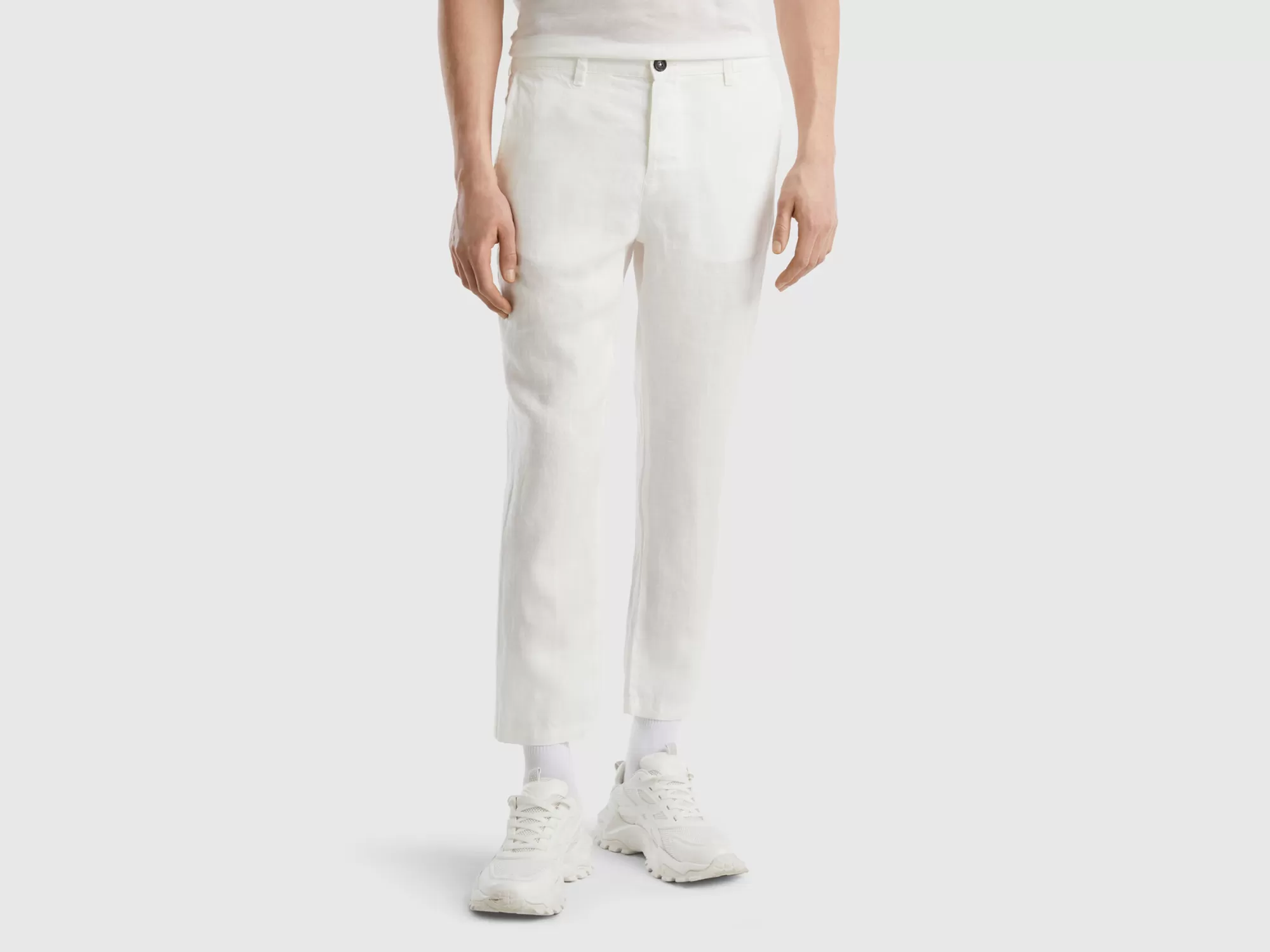 Benetton Pantalones Chinos De Puro Lino-Hombre Pantalones Y Chinos