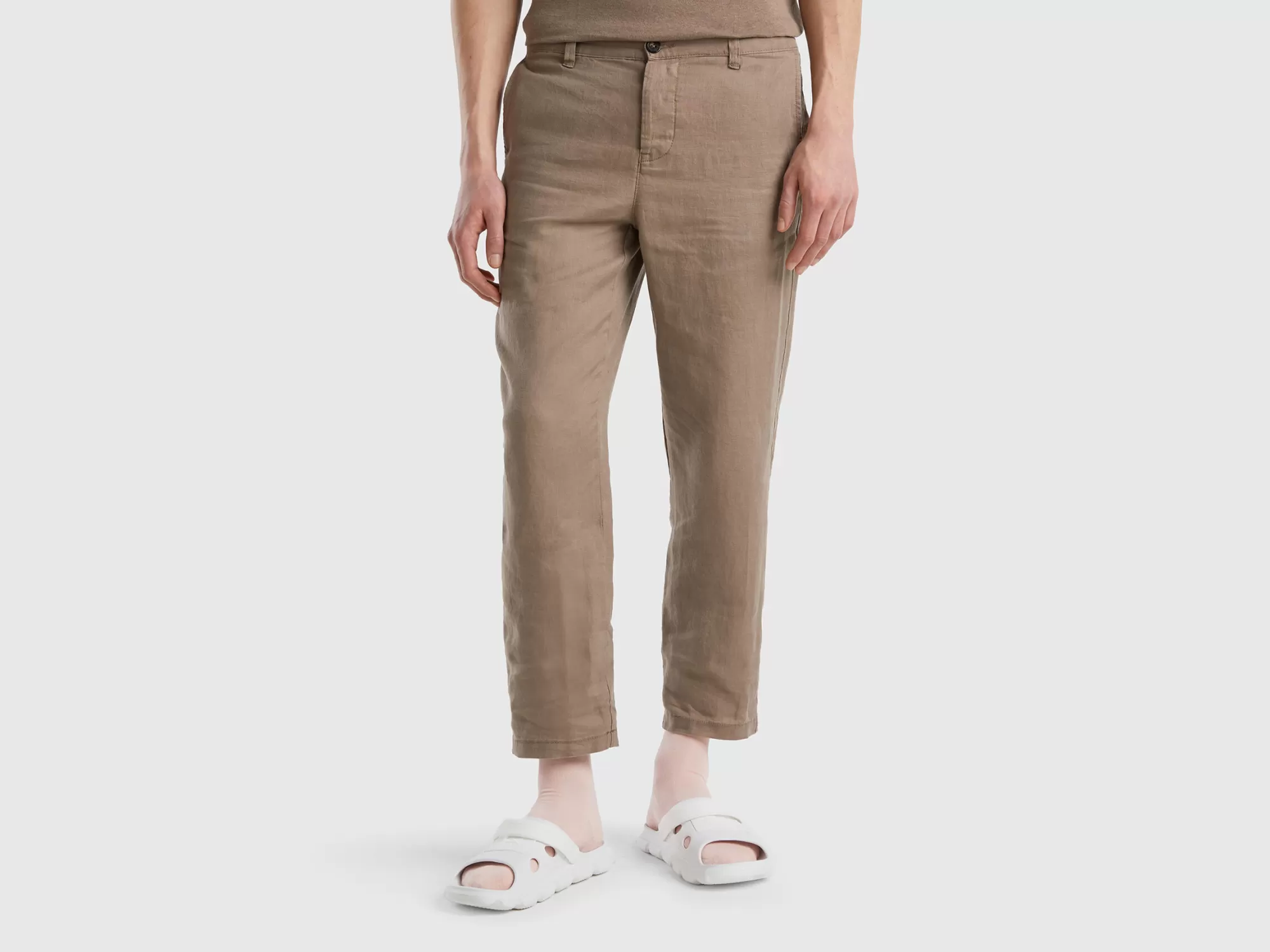 Benetton Pantalones Chinos De Puro Lino-Hombre Pantalones Y Chinos