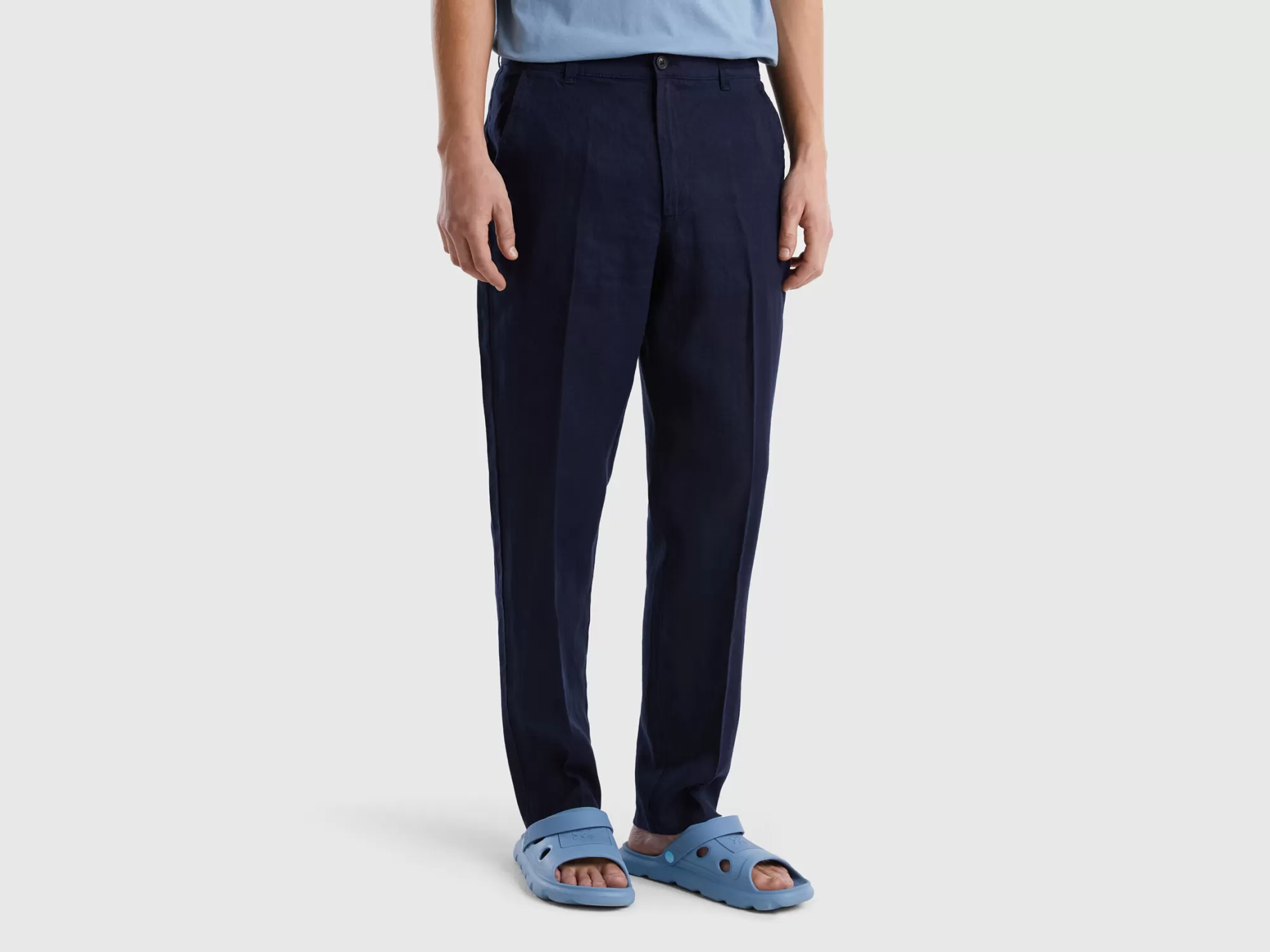 Benetton Pantalones Chinos De Puro Lino-Hombre Pantalones Y Chinos