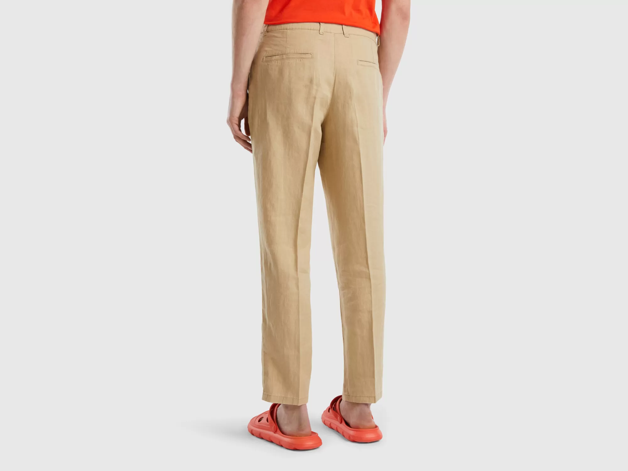 Benetton Pantalones Chinos De Puro Lino-Hombre Pantalones Y Chinos