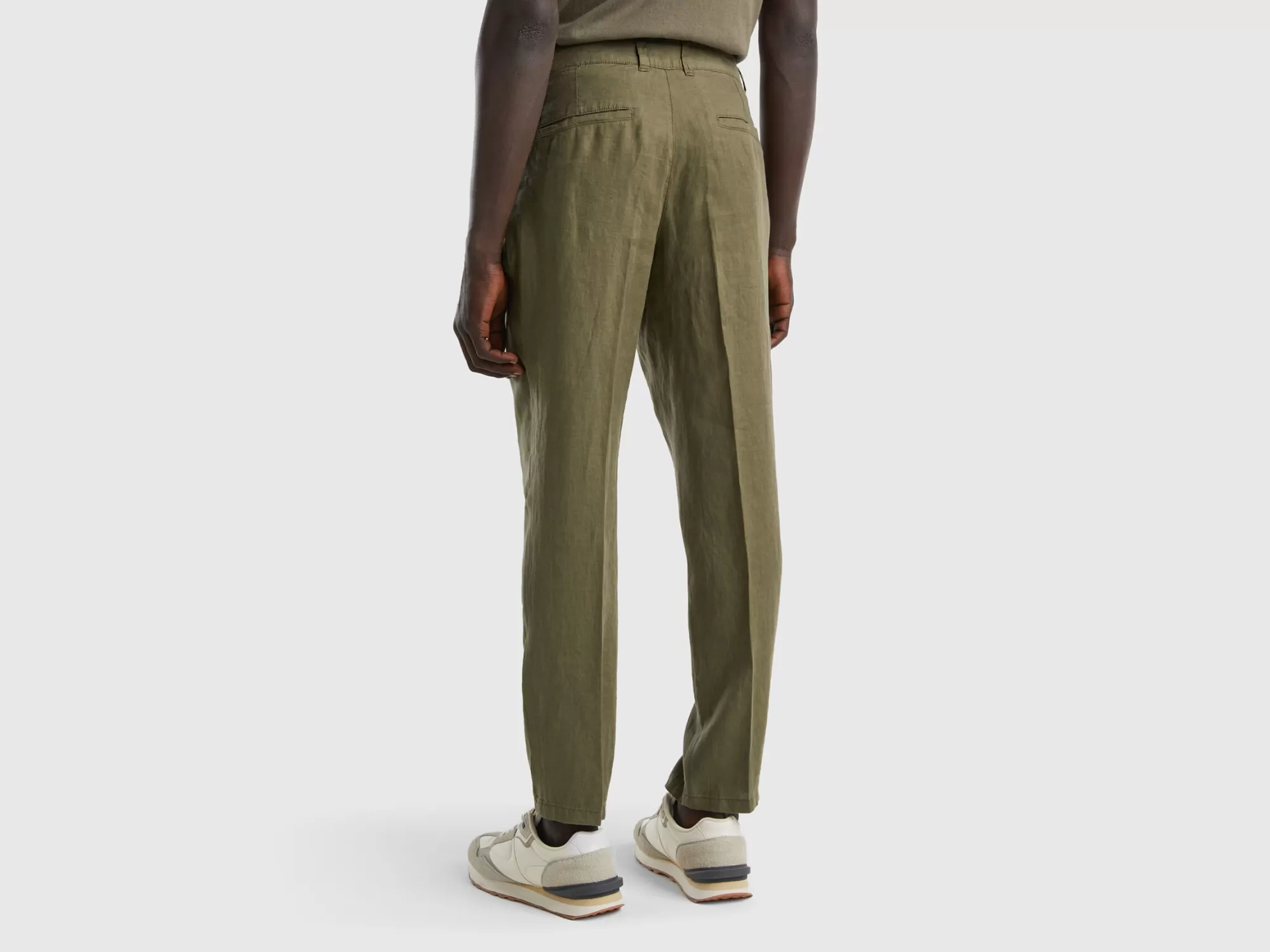 Benetton Pantalones Chinos De Puro Lino-Hombre Pantalones Y Chinos