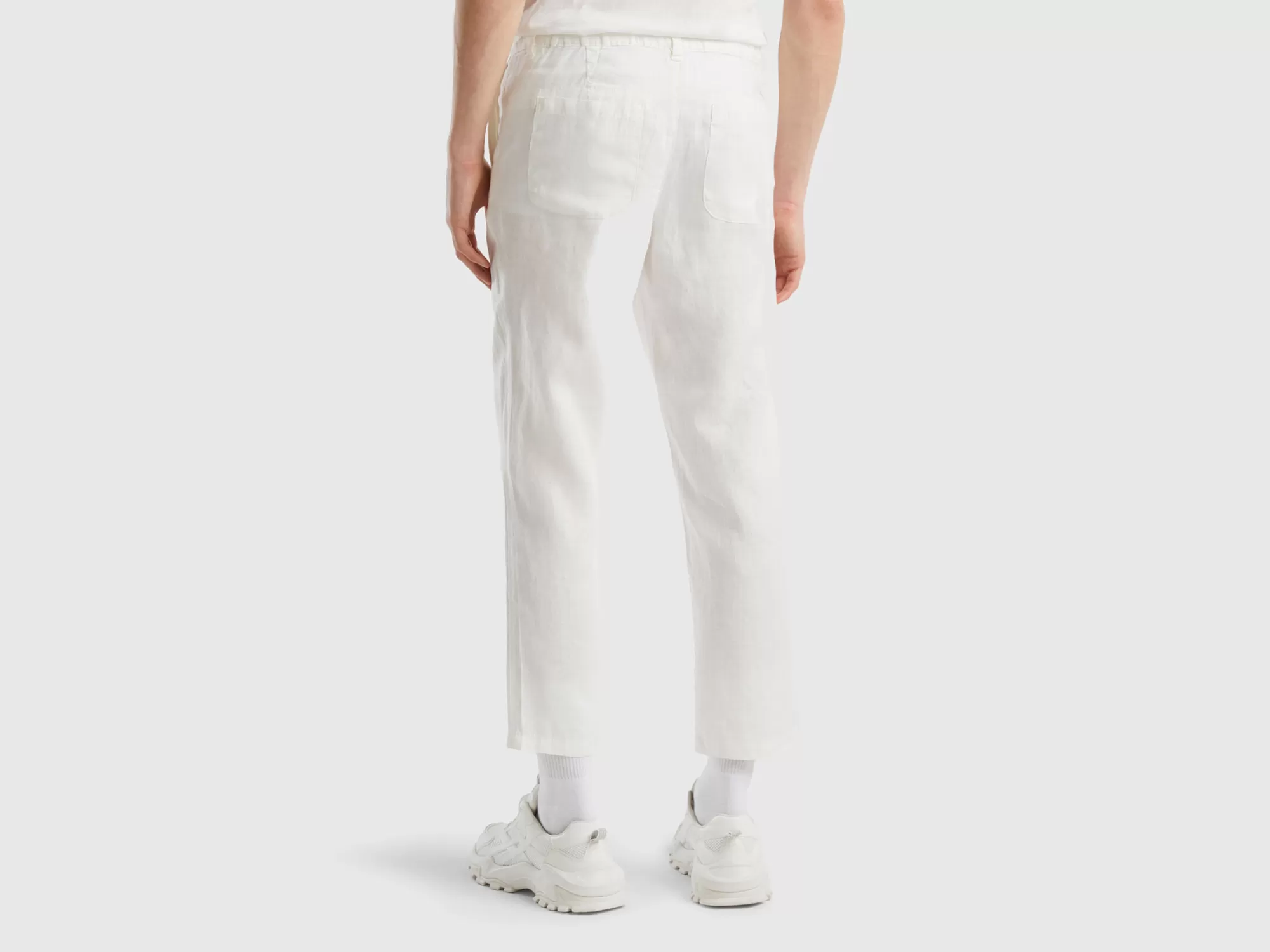 Benetton Pantalones Chinos De Puro Lino-Hombre Pantalones Y Chinos