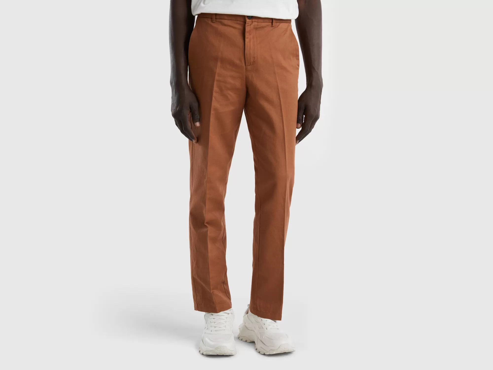 Benetton Pantalones Chinos Rectos De Lino Mixto-Hombre Pantalones Y Chinos