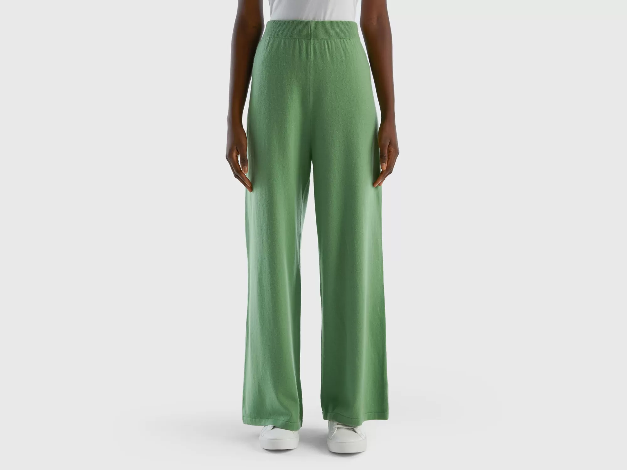 Benetton Pantalonsalvia En Mezcla De Lana Y Cachemir-Mujer Pantalones Y Chinos