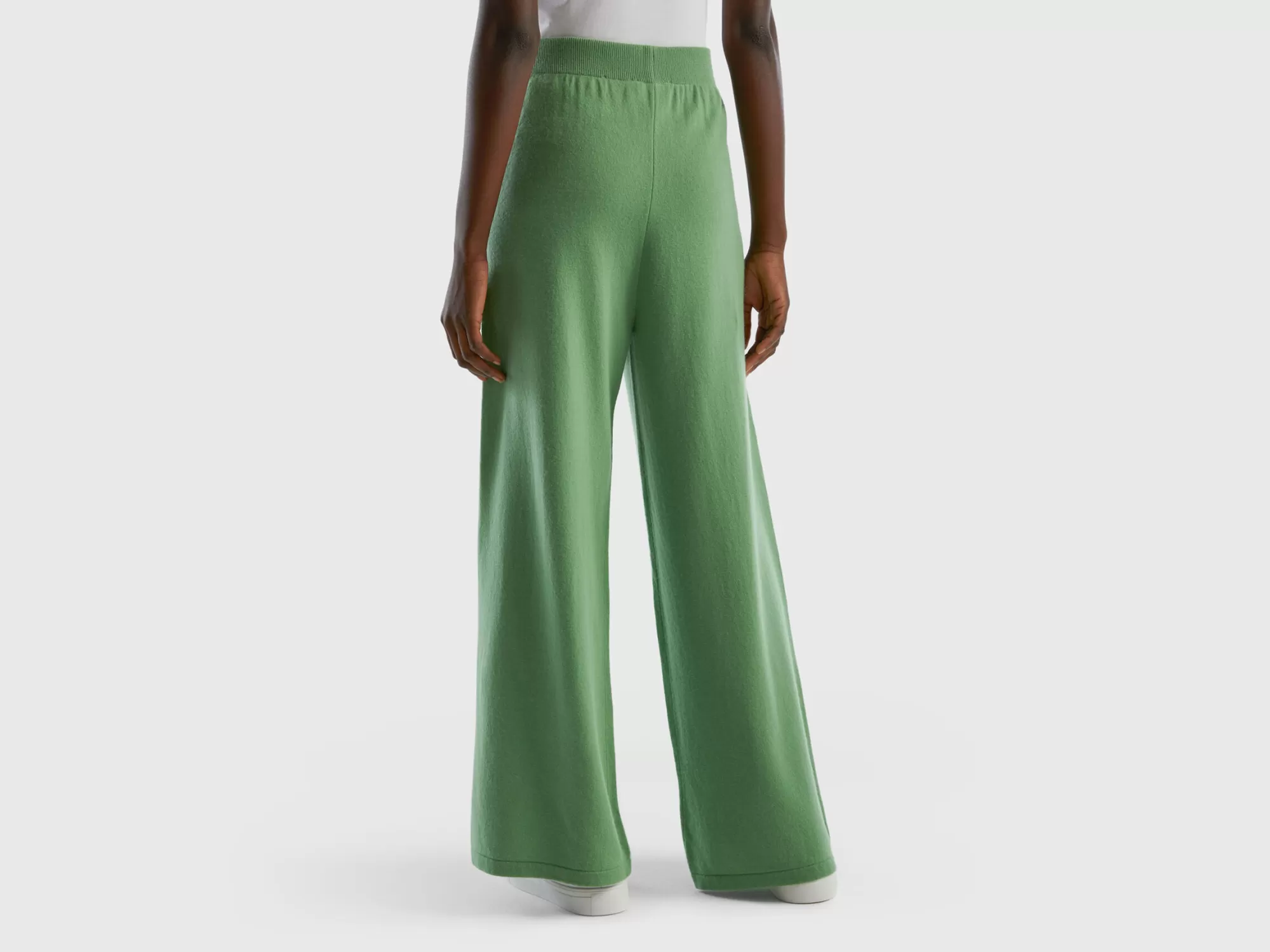 Benetton Pantalonsalvia En Mezcla De Lana Y Cachemir-Mujer Pantalones Y Chinos