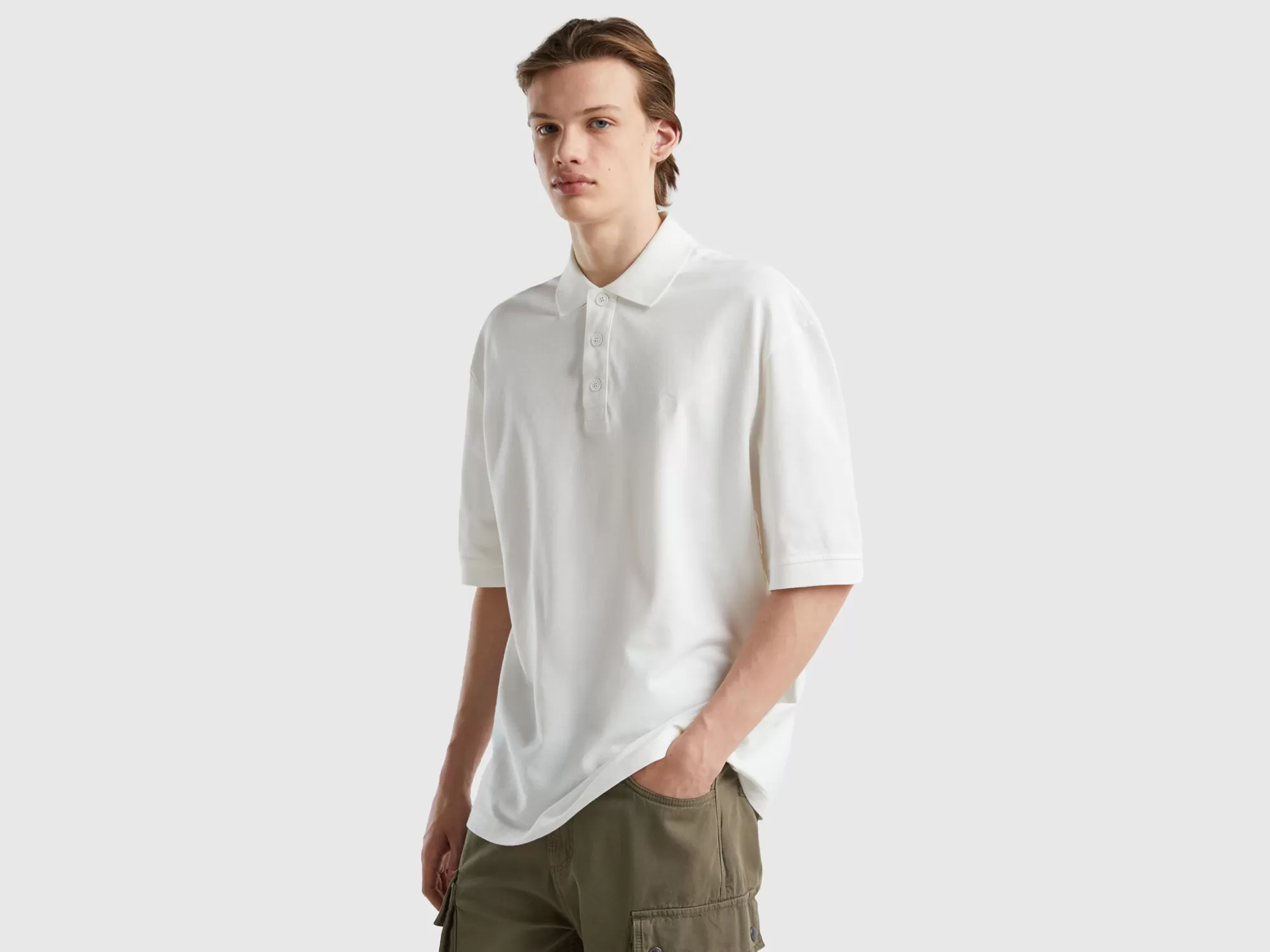 Benetton Polo Blanco Nata De Algodón Organico-Hombre Polos