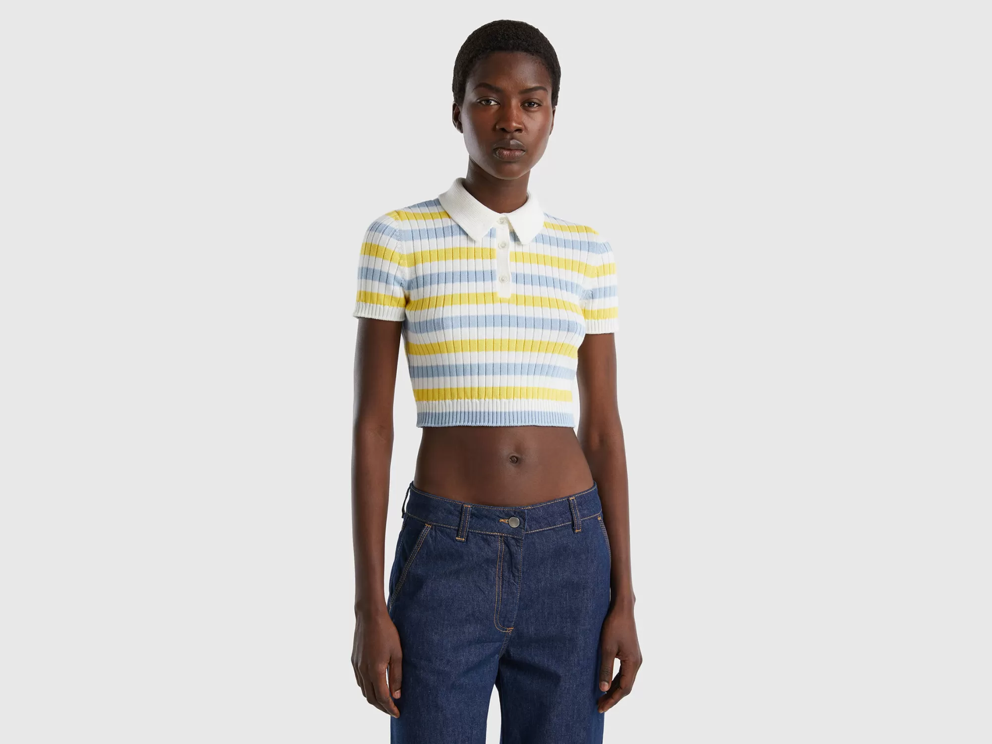 Benetton Polo Cropped De Rayas-Mujer Prendas De Punto