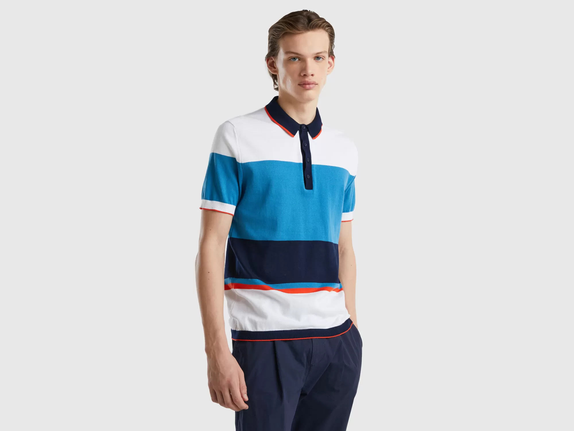 Benetton Polo De Punto Con Rayas-Hombre Polos