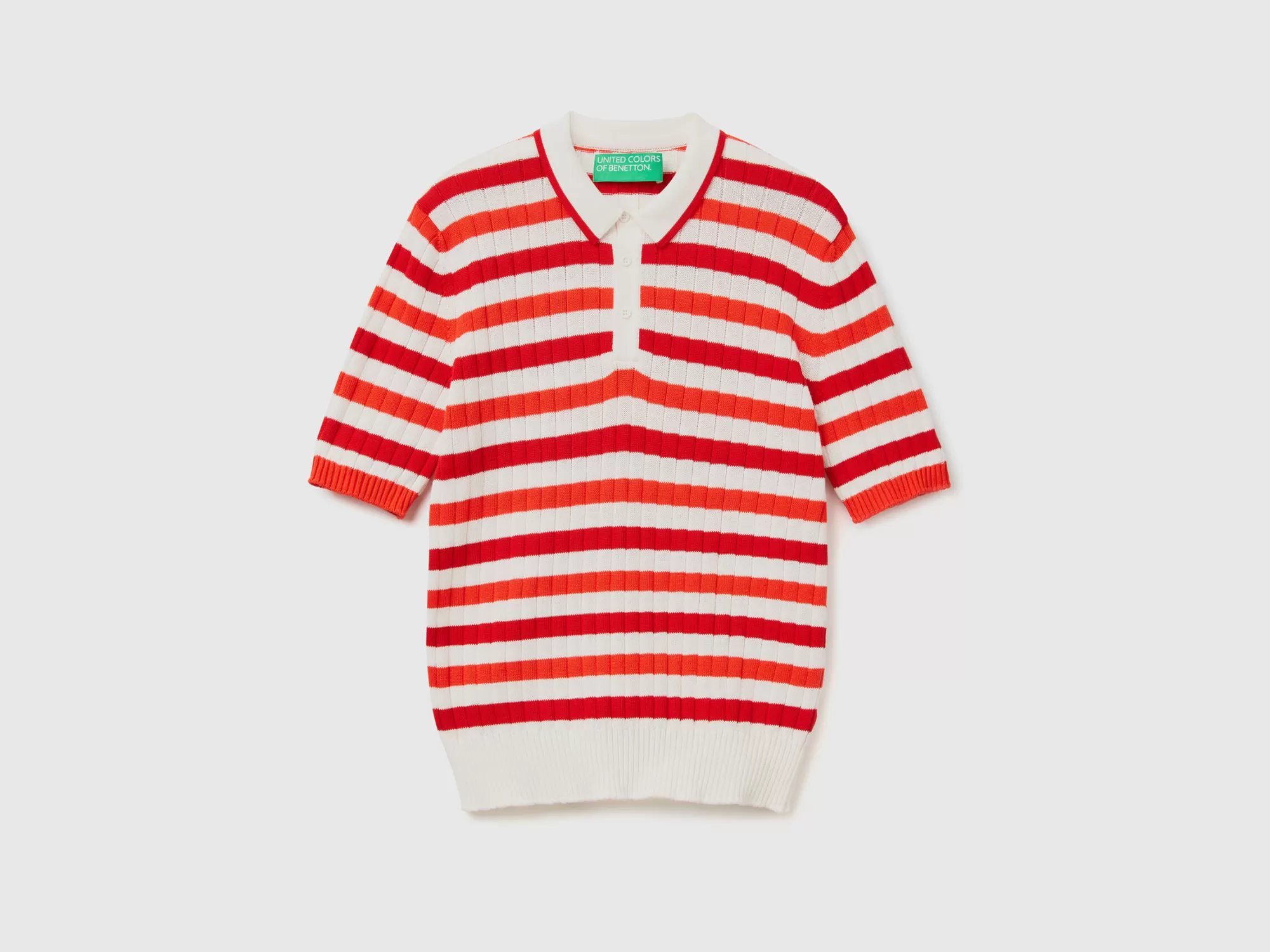 Benetton Polo De Punto Con Rayas Rojas Y Blancas-Hombre Polos