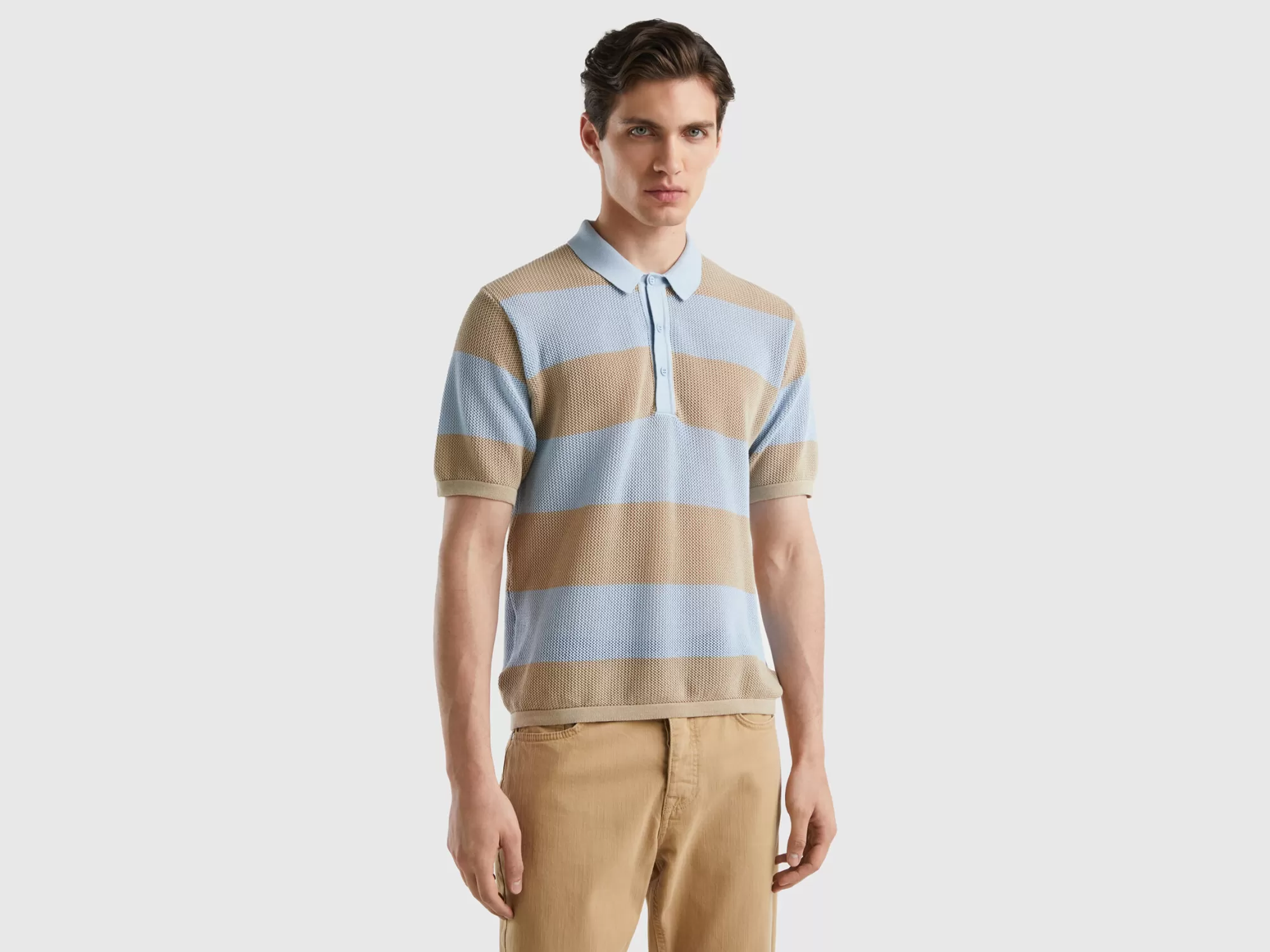 Benetton Polo De Punto Con Rayas S Y Beige-Hombre Polos