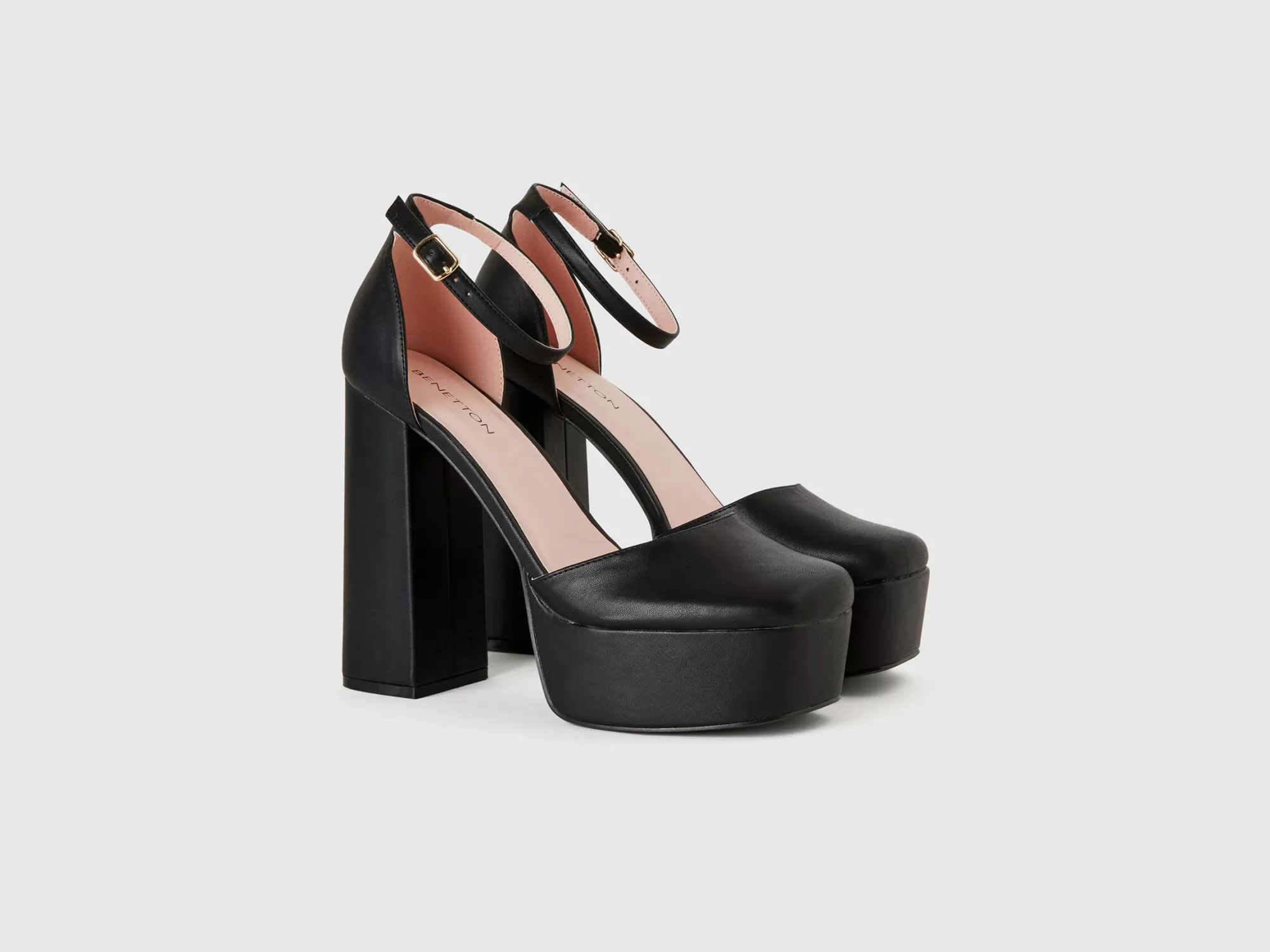 Benetton Sandalias Negras Con Tacon Y Plataforma-Mujer Accesorios Y Calzado