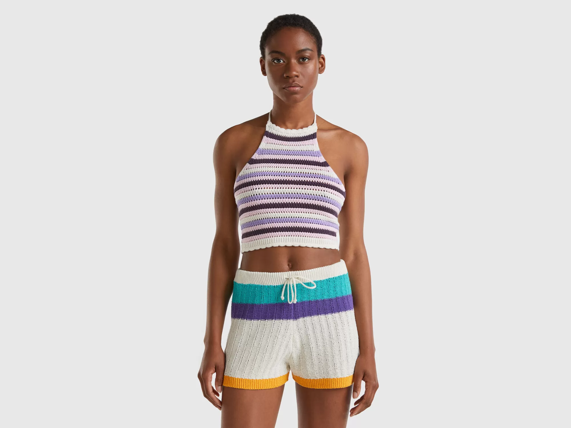 Benetton Top De Crochet A Rayas-Mujer Banadores Y Ropa De Playa