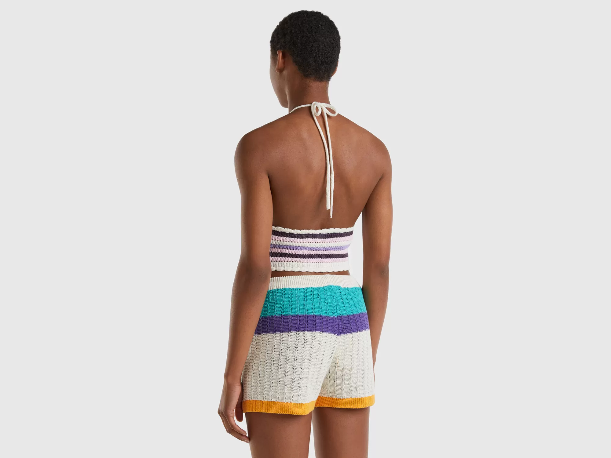 Benetton Top De Crochet A Rayas-Mujer Banadores Y Ropa De Playa