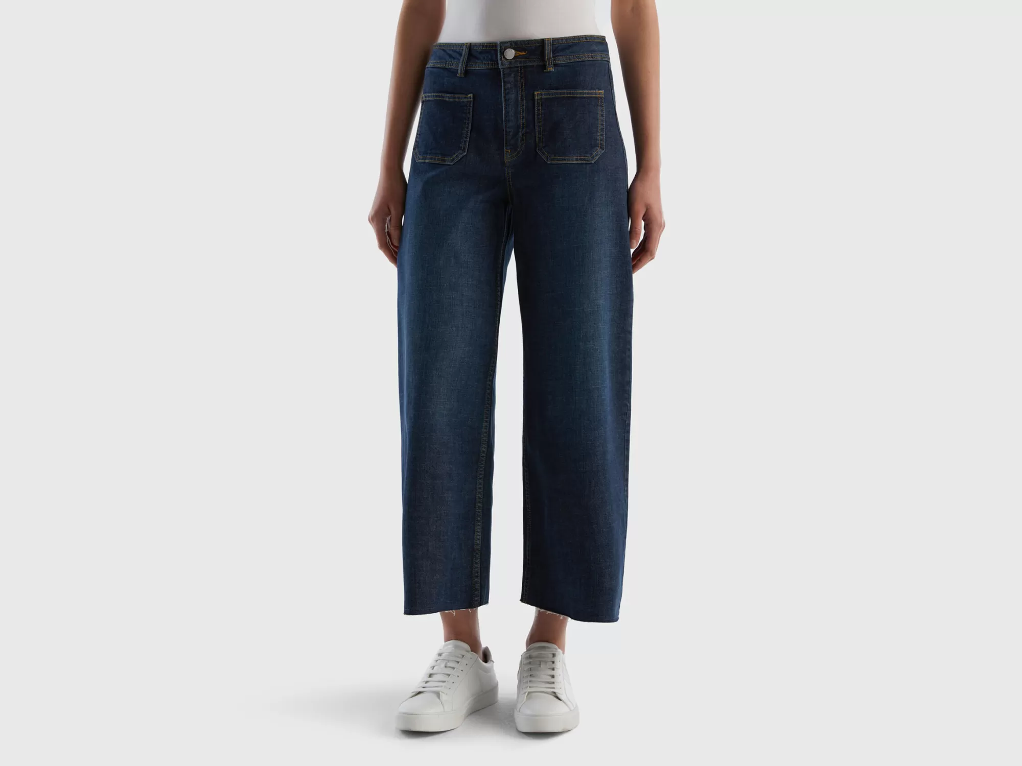 Benetton Vaqueros Cropped Con Pernera Amplia-Mujer Vaqueros