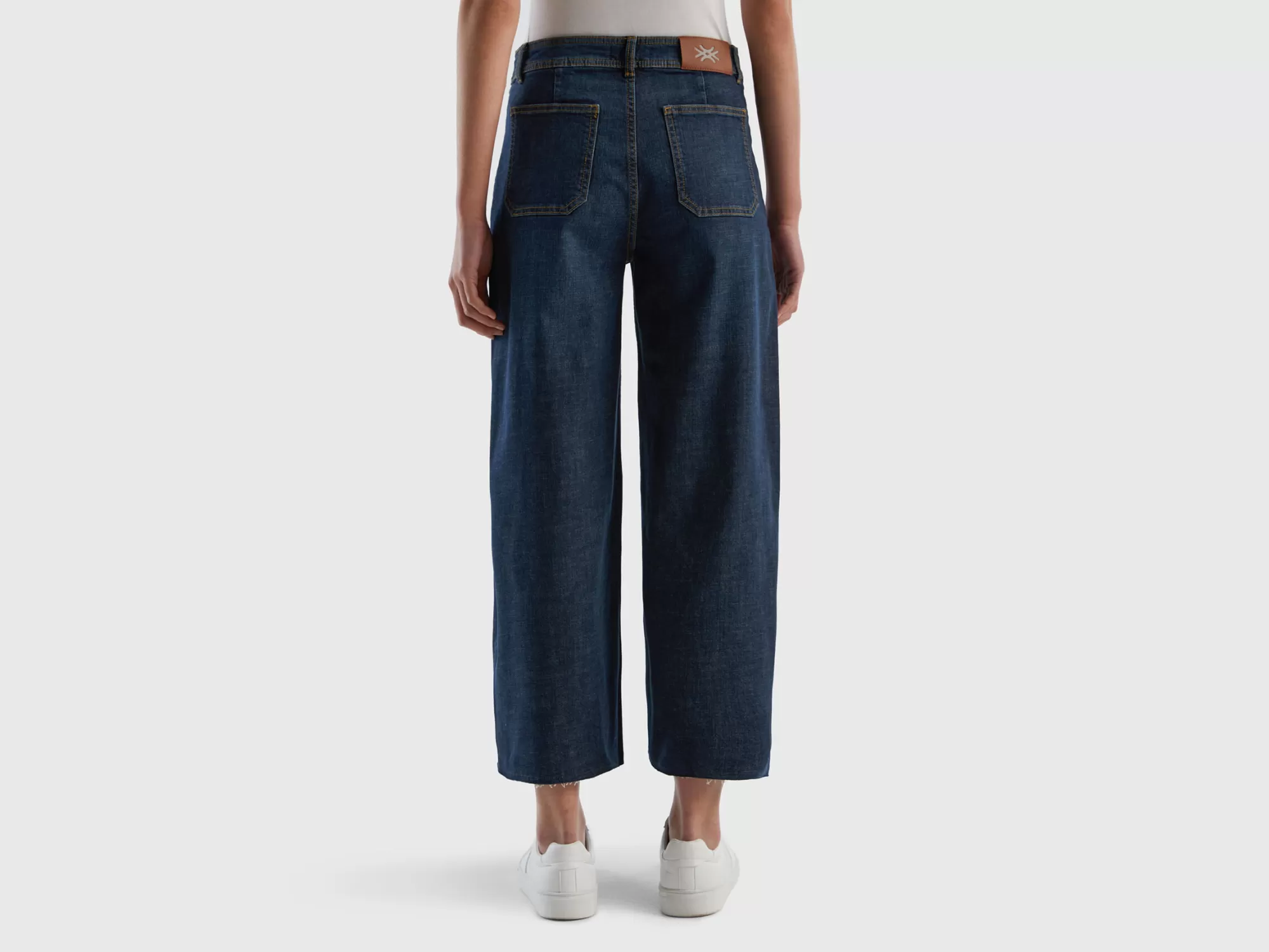 Benetton Vaqueros Cropped Con Pernera Amplia-Mujer Vaqueros