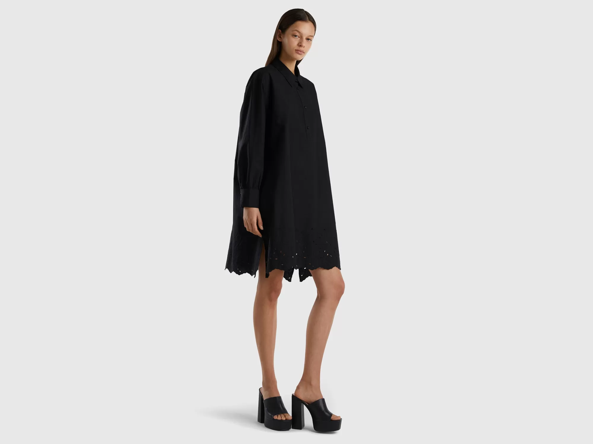 Benetton Vestido Camisero Con Encaje Suizo-Mujer Vestidos Y Monos