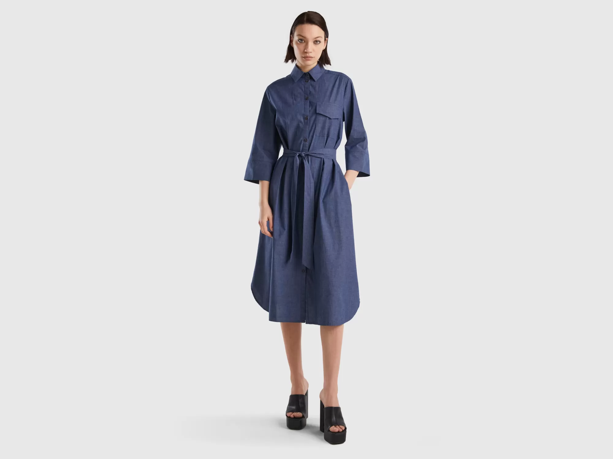 Benetton Vestido Camisero De Cambray-Mujer Loungewear