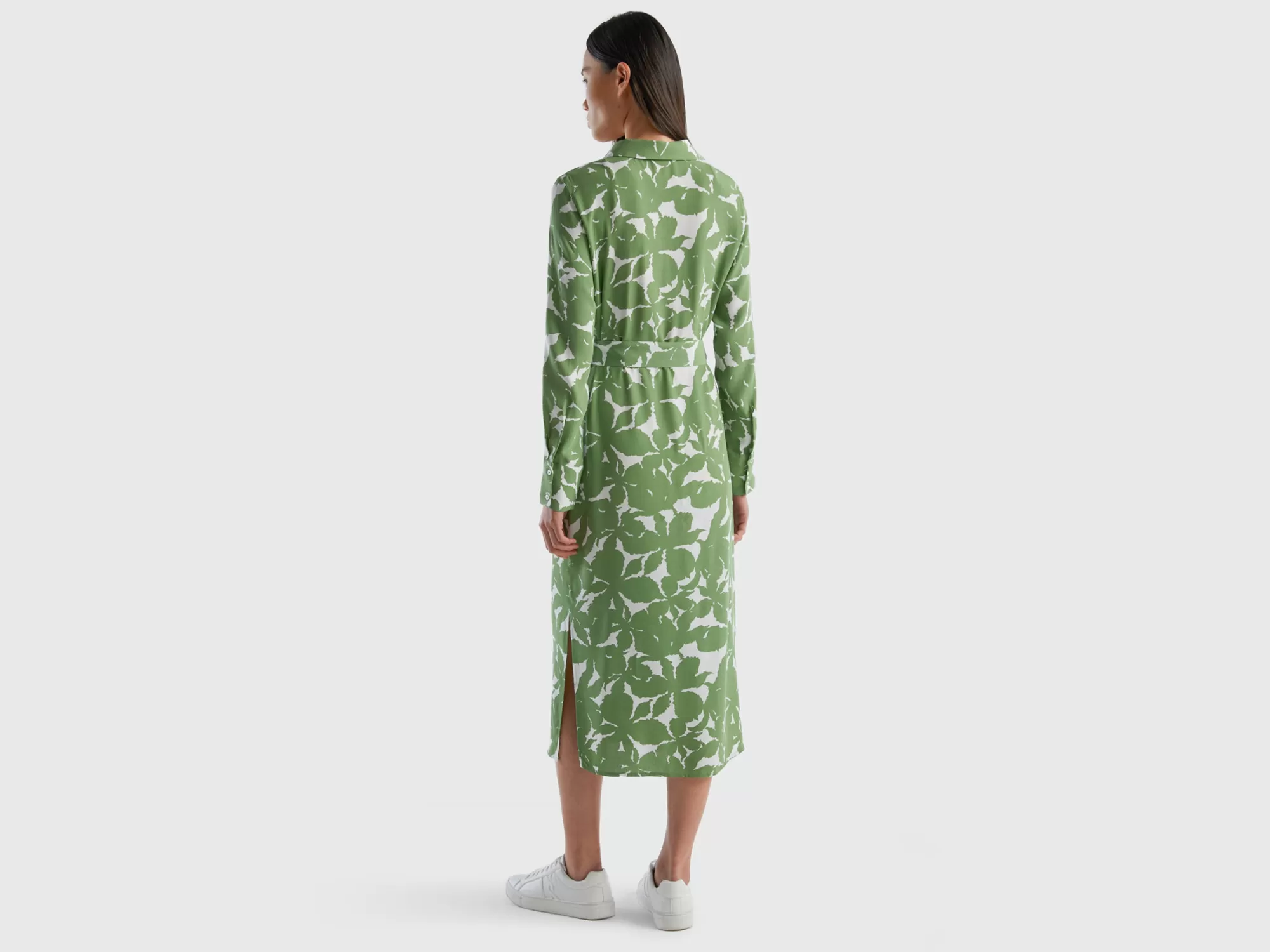 Benetton Vestido Camisero De Flores De 100 % Viscosa-Mujer Vestidos Y Monos