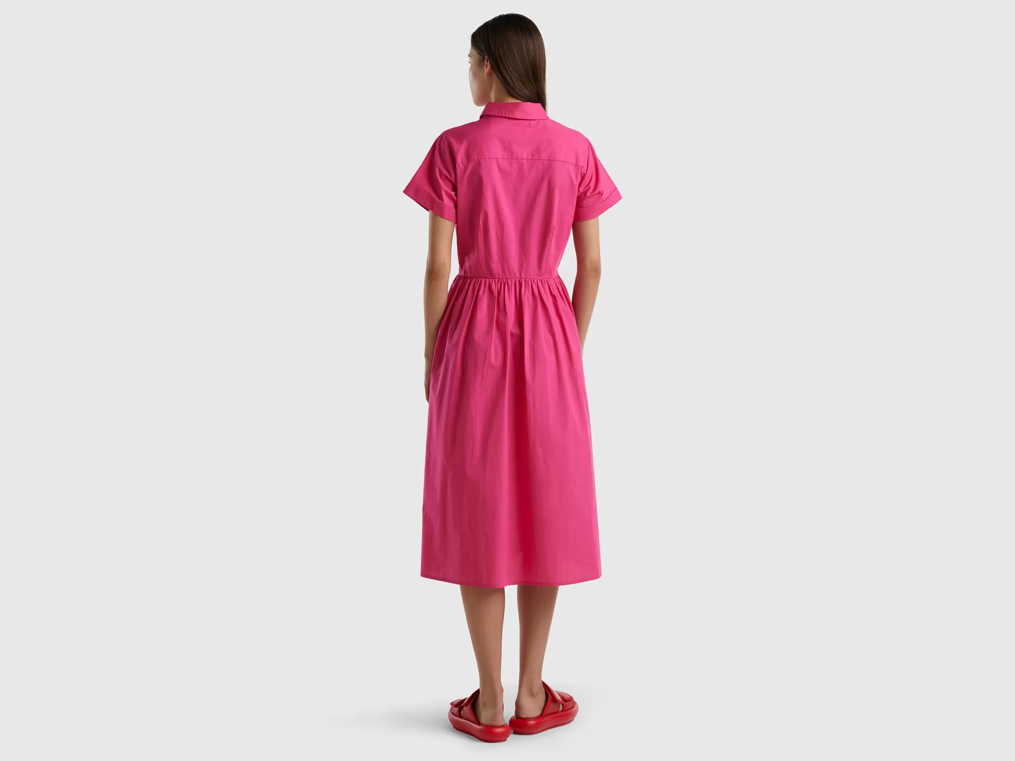 Benetton Vestido Camisero Midi De 100 % Algodón-Mujer Vestidos Y Monos