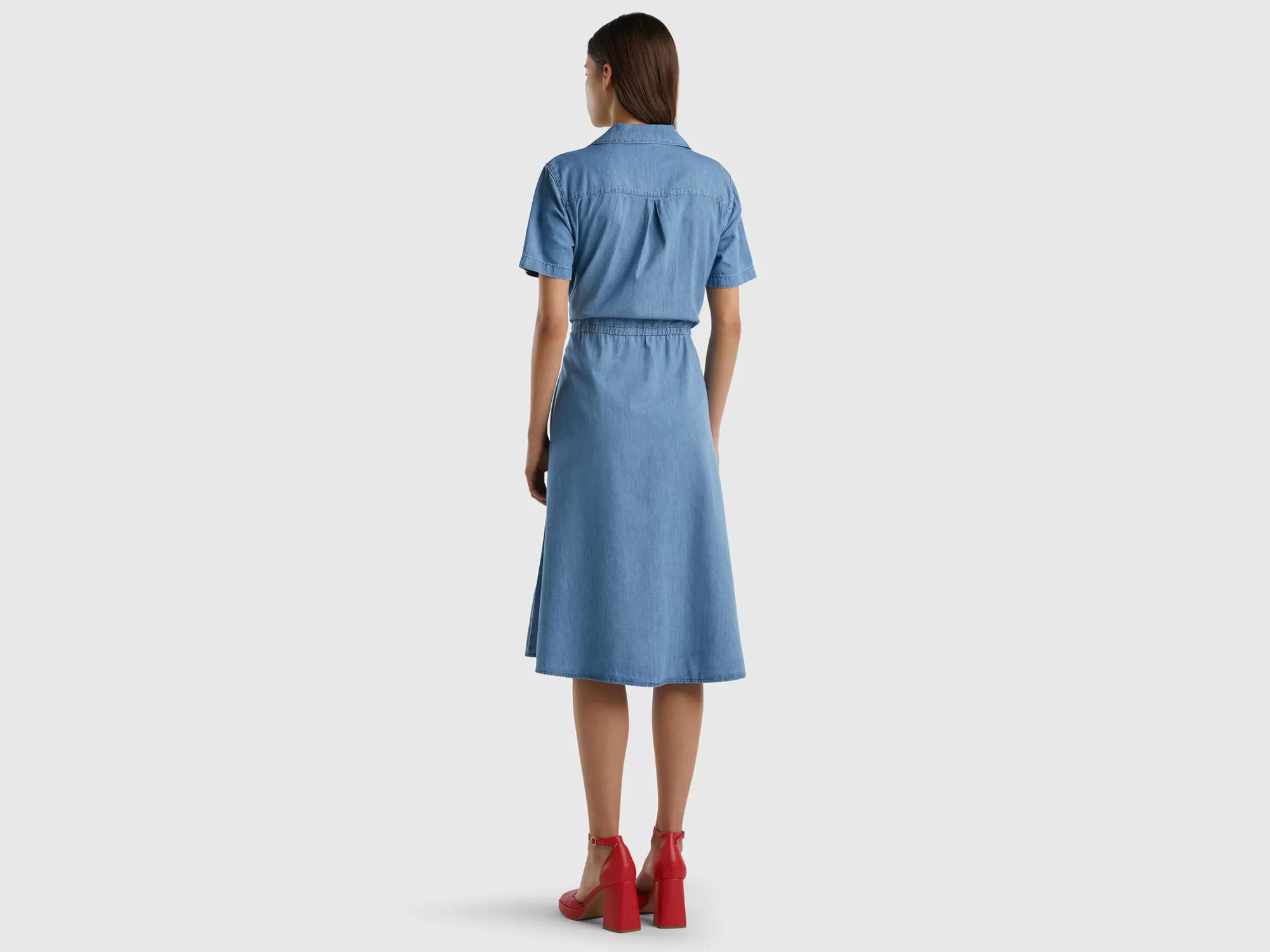 Benetton Vestido Camisero Midi De Cambray-Mujer Vestidos Y Monos