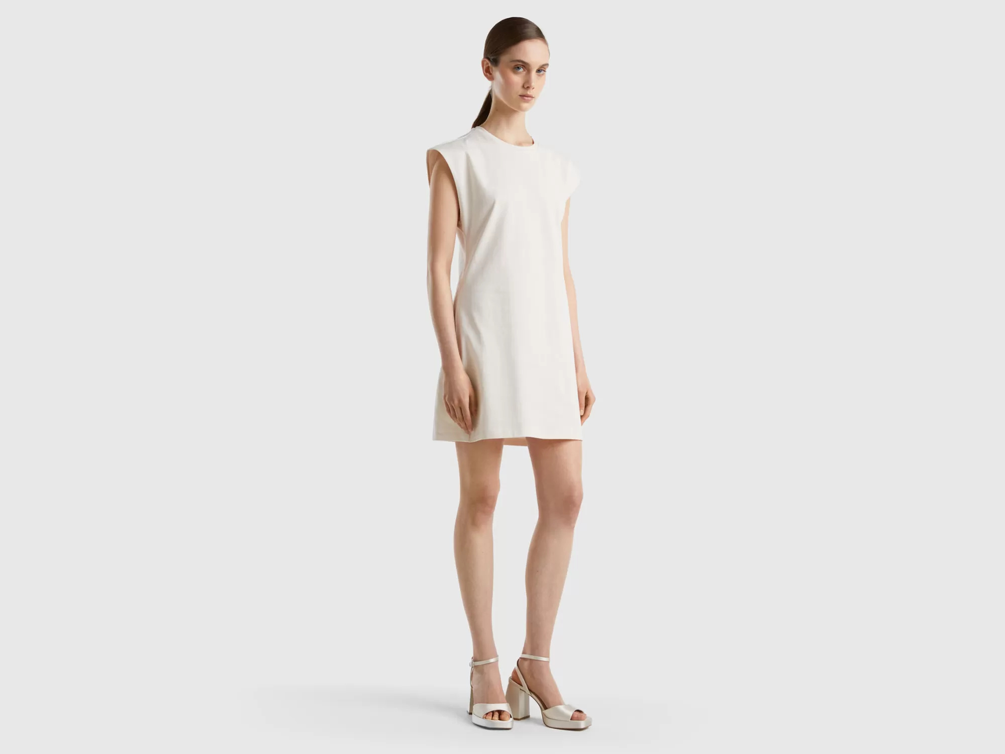 Benetton Vestido Corto Blanco Nata-Mujer Vestidos Y Monos