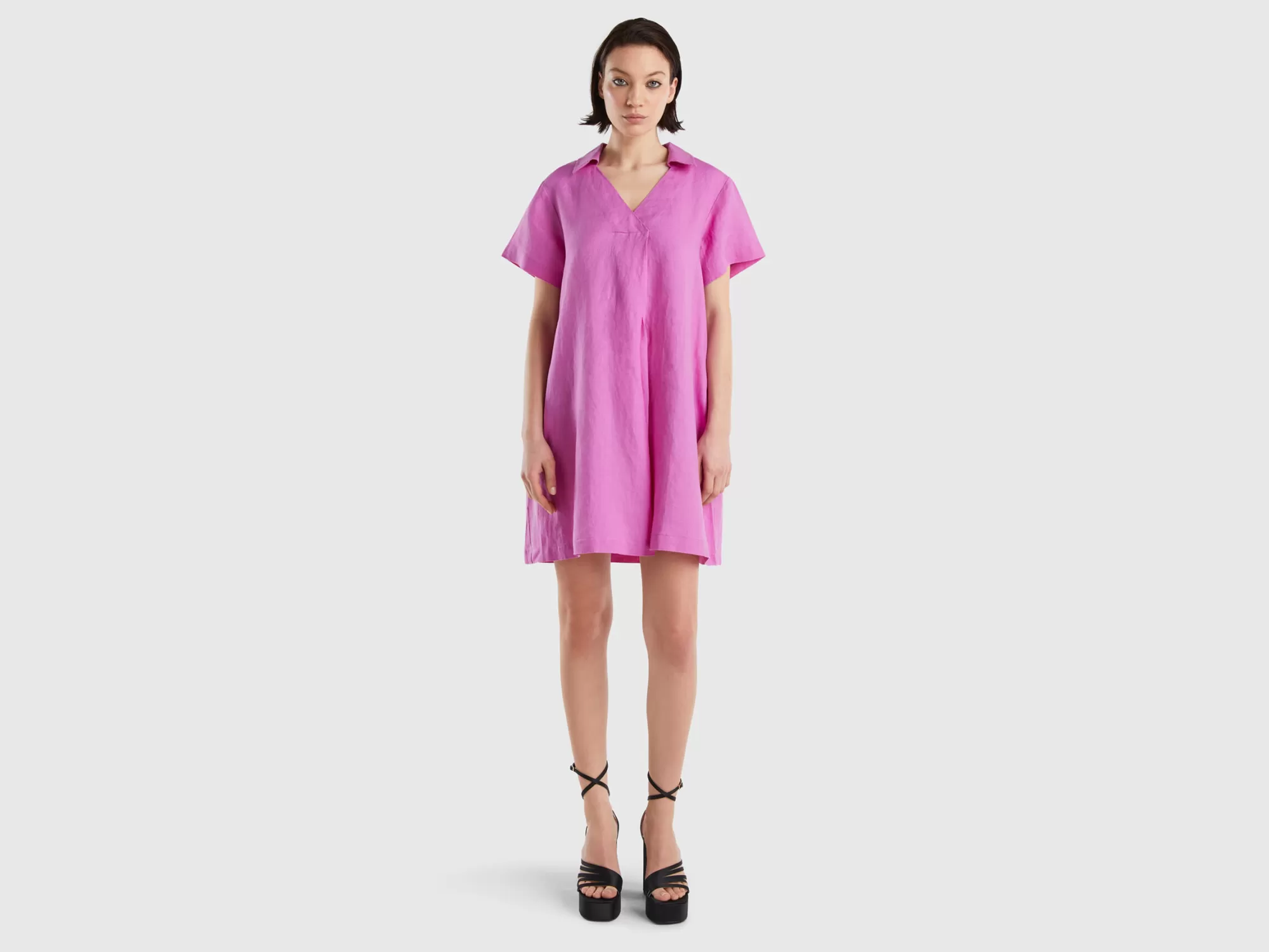 Benetton Vestido Corto De 100 % Lino-Mujer Vestidos Y Monos