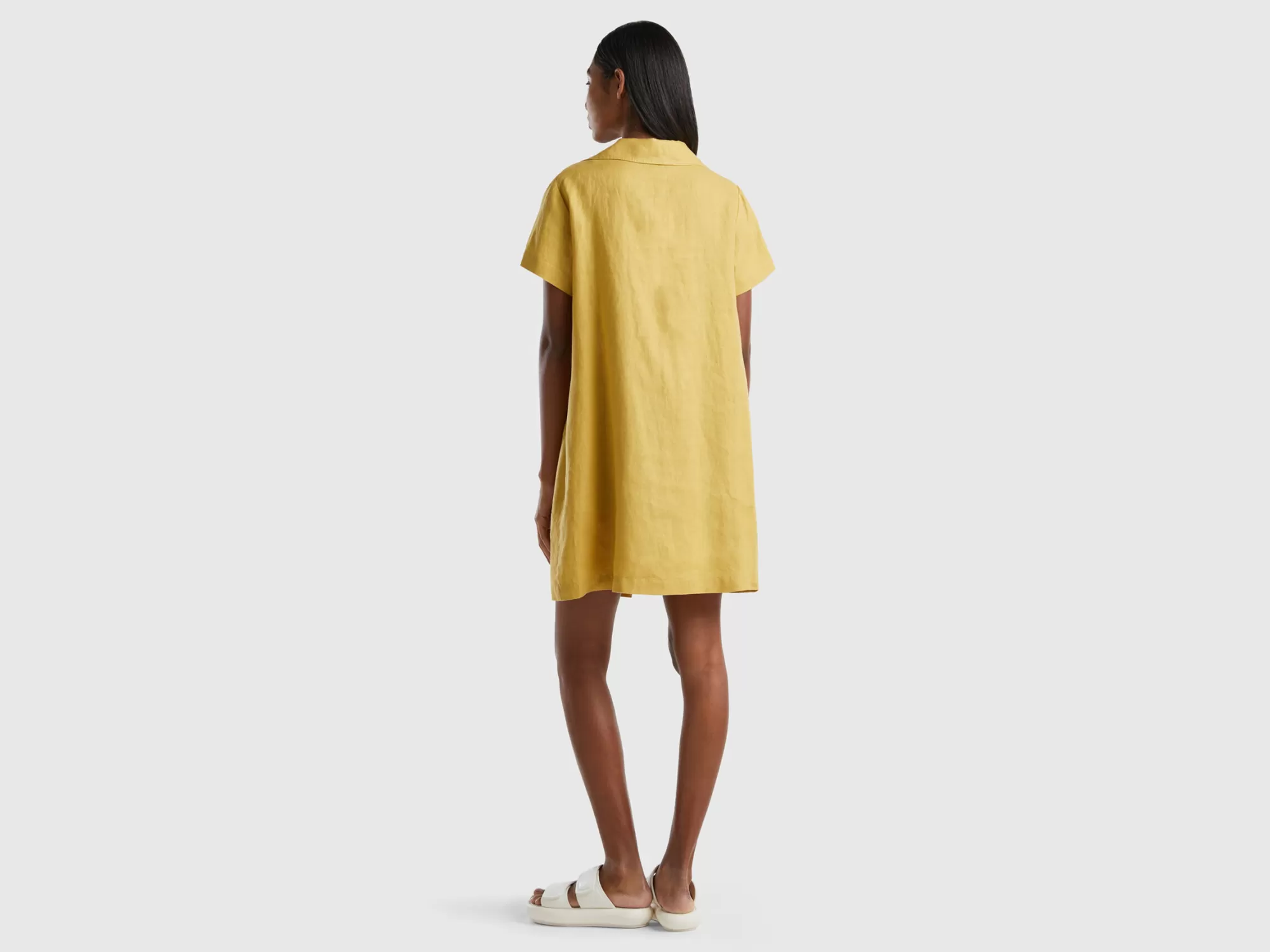 Benetton Vestido Corto De 100 % Lino-Mujer Vestidos Y Monos