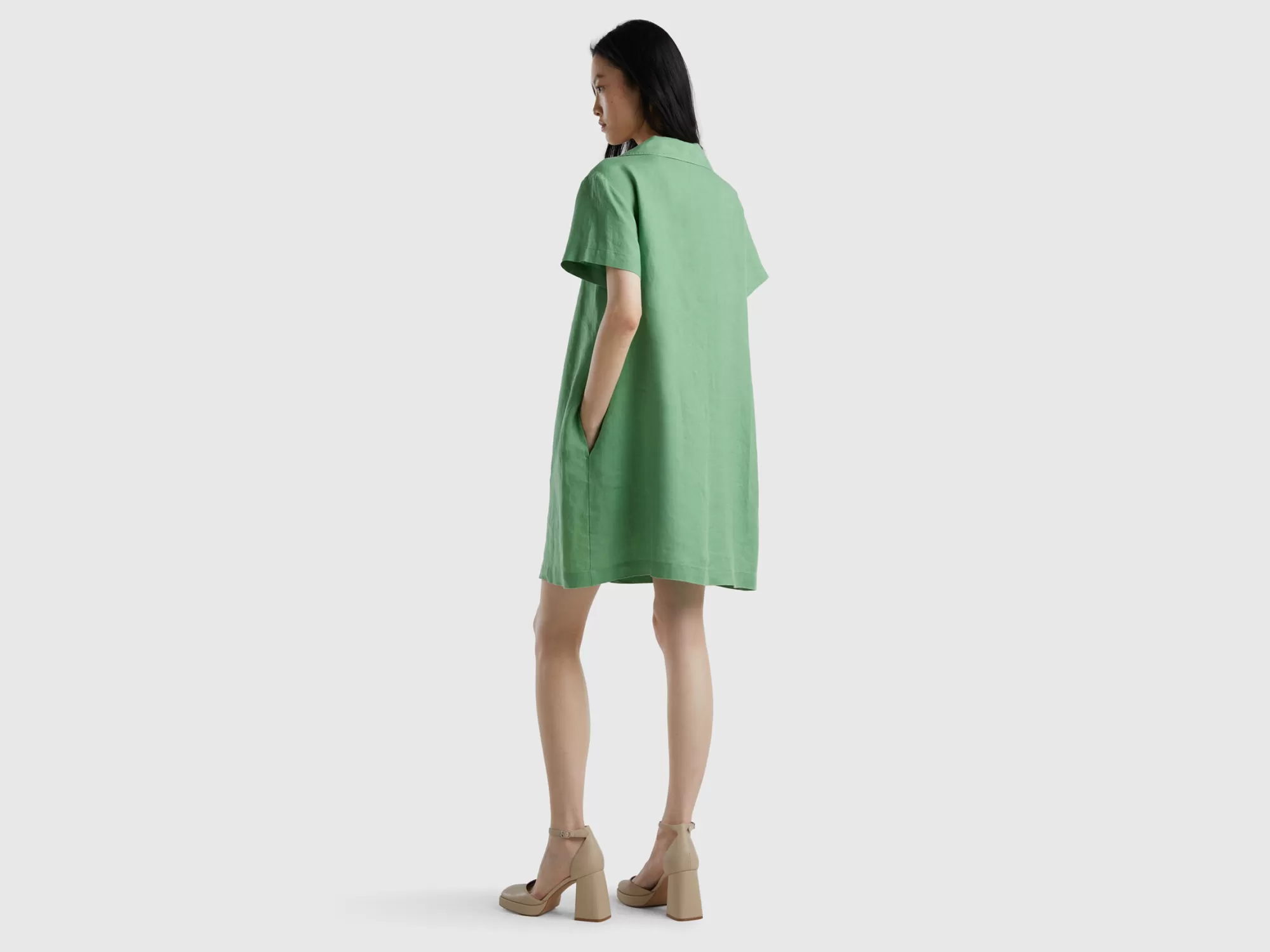 Benetton Vestido Corto De 100 % Lino-Mujer Vestidos Y Monos