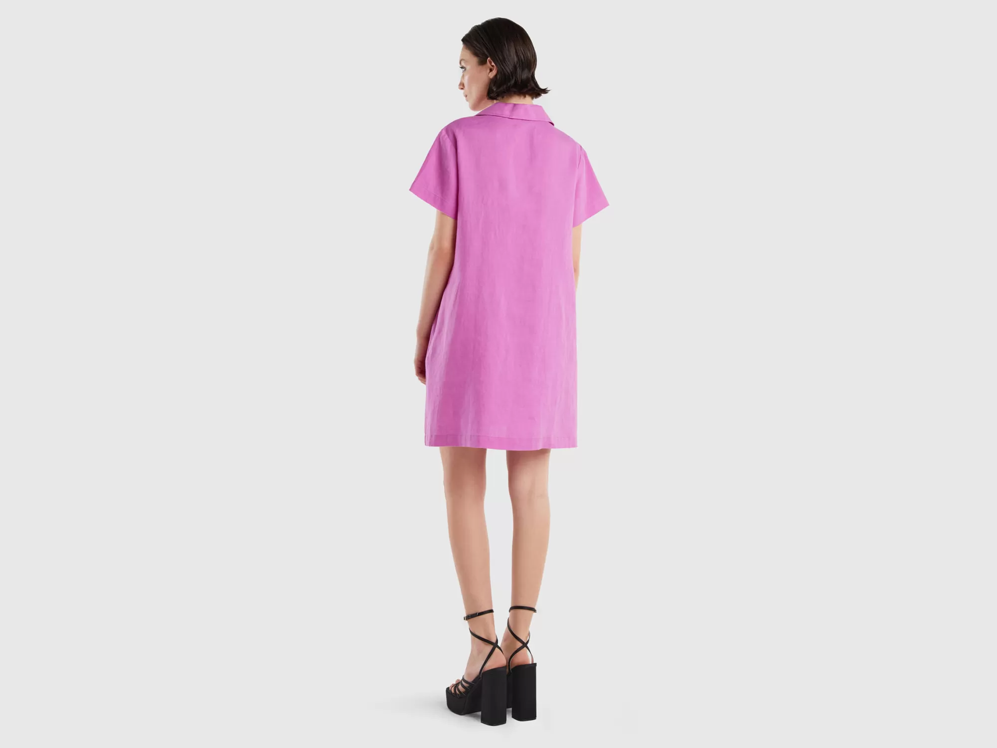 Benetton Vestido Corto De 100 % Lino-Mujer Vestidos Y Monos