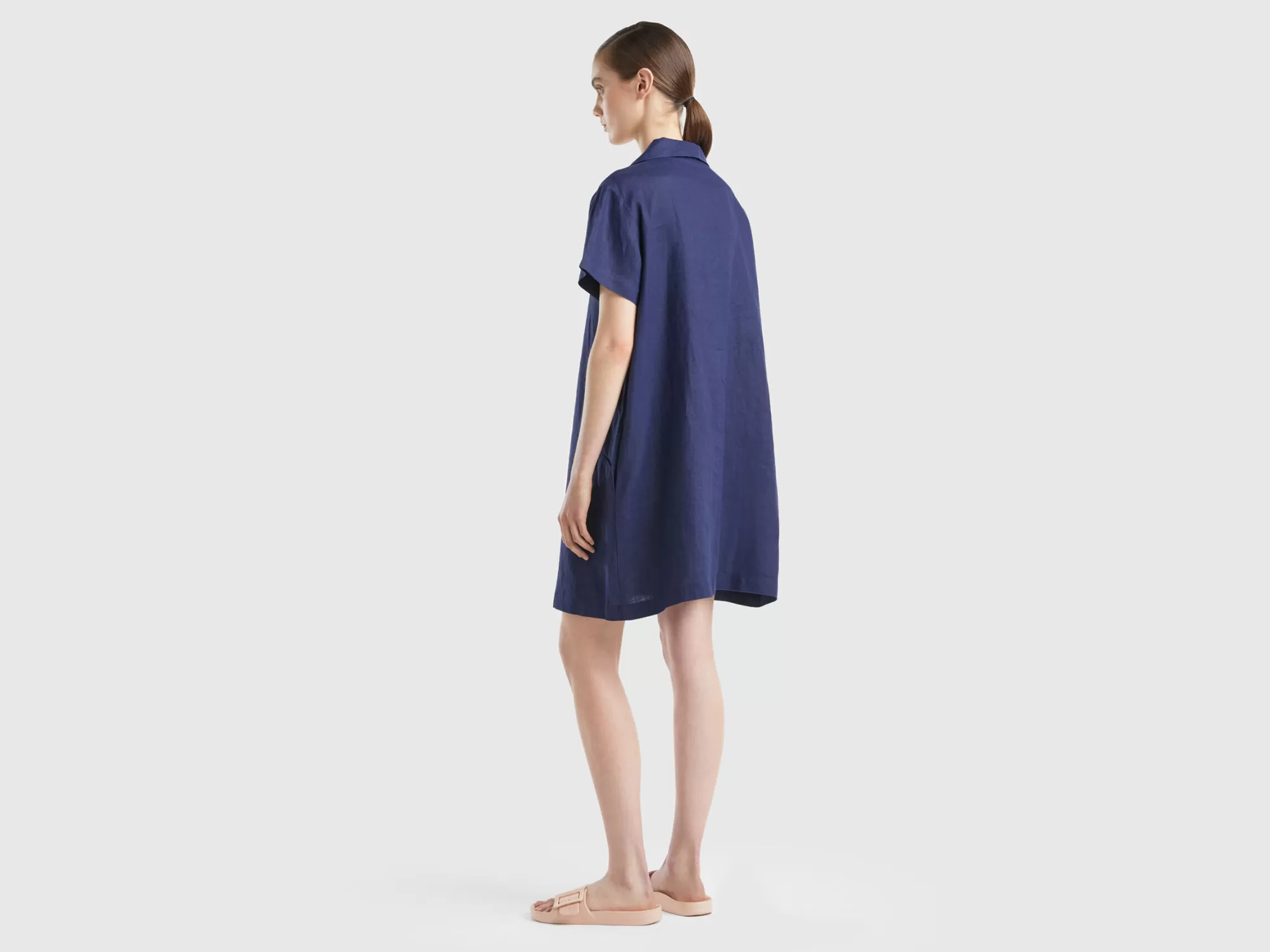 Benetton Vestido Corto De 100 % Lino-Mujer Vestidos Y Monos